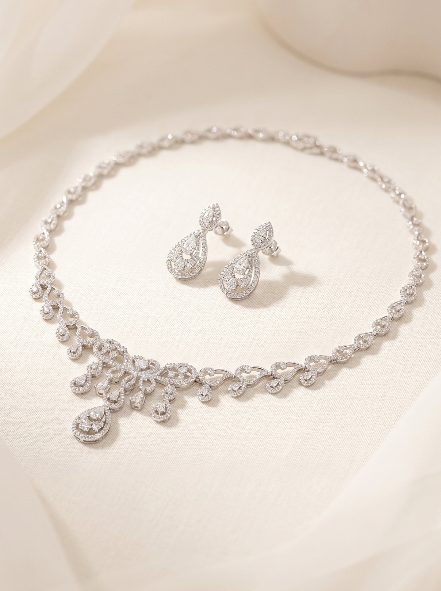 Royal Scroll Teardrop Bridal Necklace & Earring Set – AAA Zircon Crystal  LUNA-X143