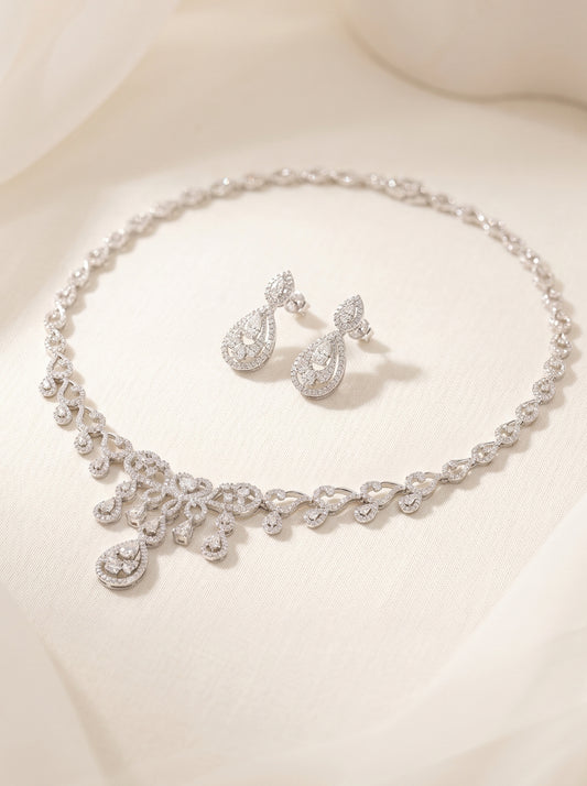 Royal Scroll Teardrop Bridal Necklace & Earring Set – AAA Zircon Crystal  LUNA-X143