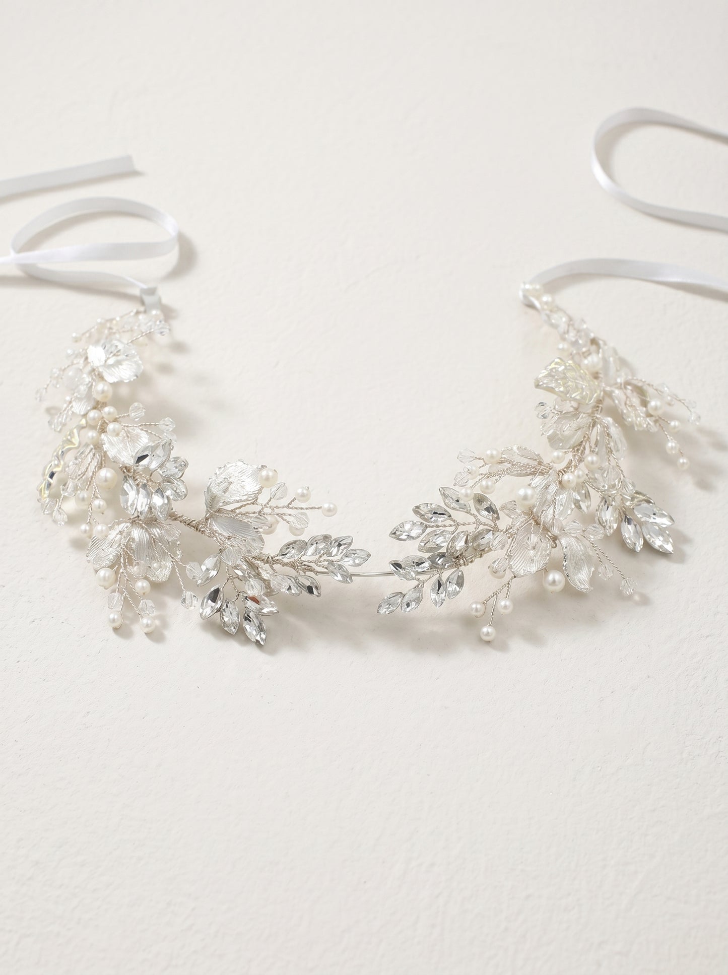 Silver Crystal Pearl Floral Vine Bridal Headband for Wedding and Banquet LUNA-X194