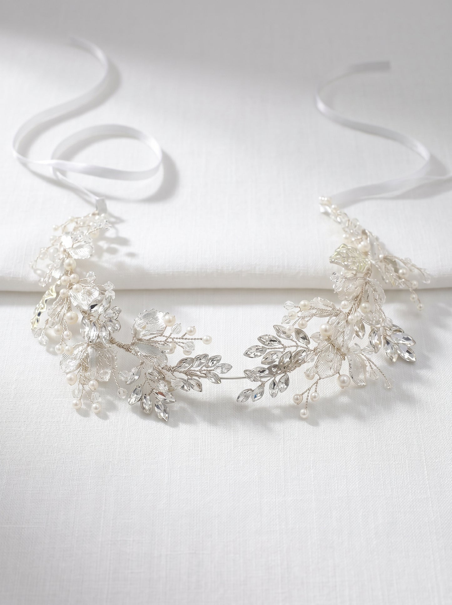 Silver Crystal Pearl Floral Vine Bridal Headband for Wedding and Banquet LUNA-X194