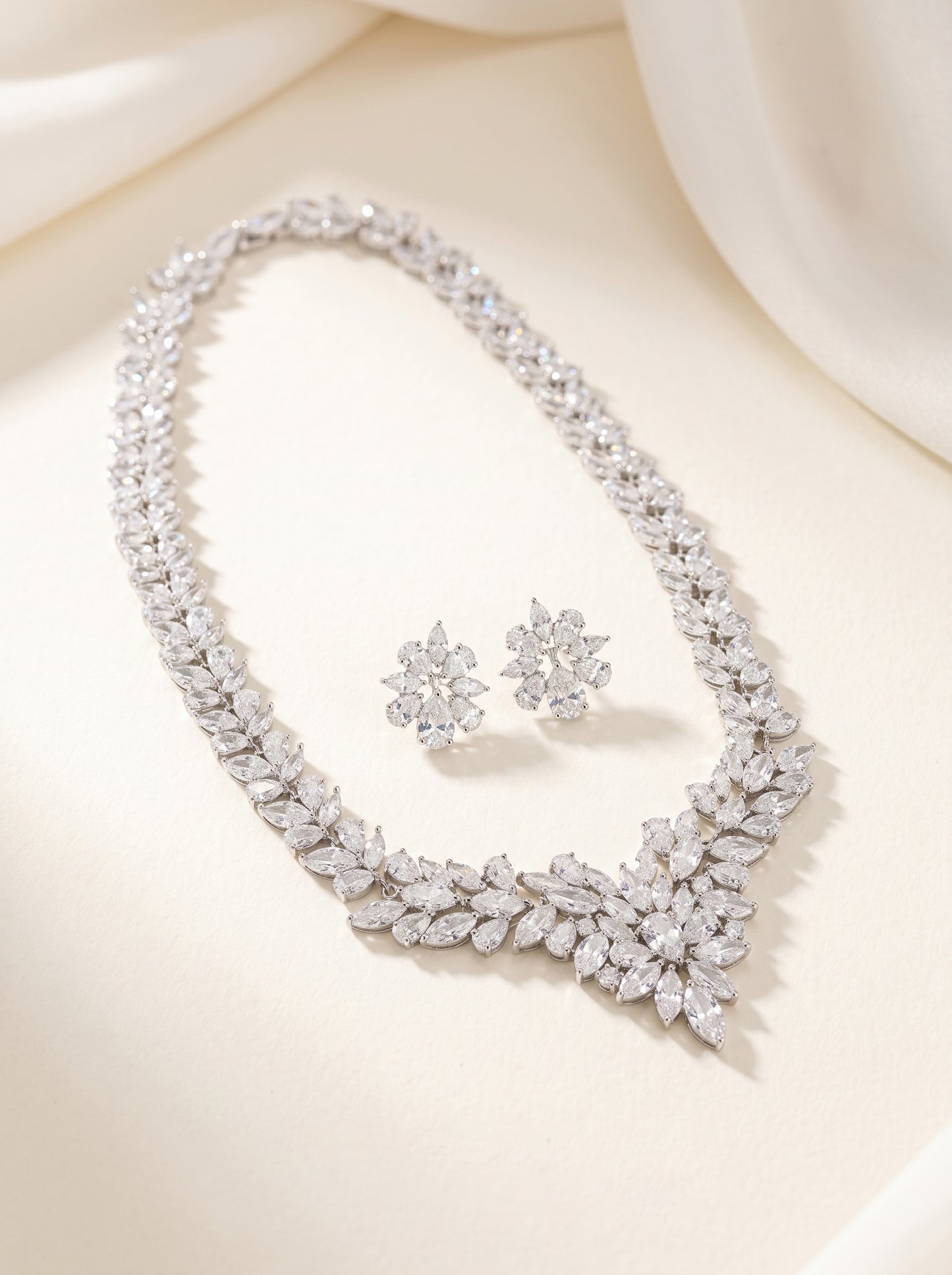Vine & Blossom Necklace Set – AAA Zircon Crystal with K-White Gold Plating  LUNA-X140