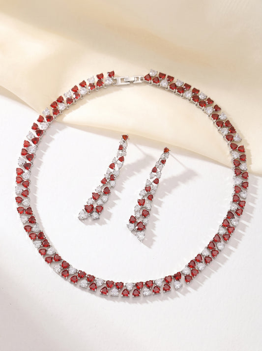 Starlight Brilliance Collection: AAA Zircon Platinum-Plated Necklace & Earring Set - Luxury Evening Jewelry (Available in Red, Blue, Green, White) LUNA-X153