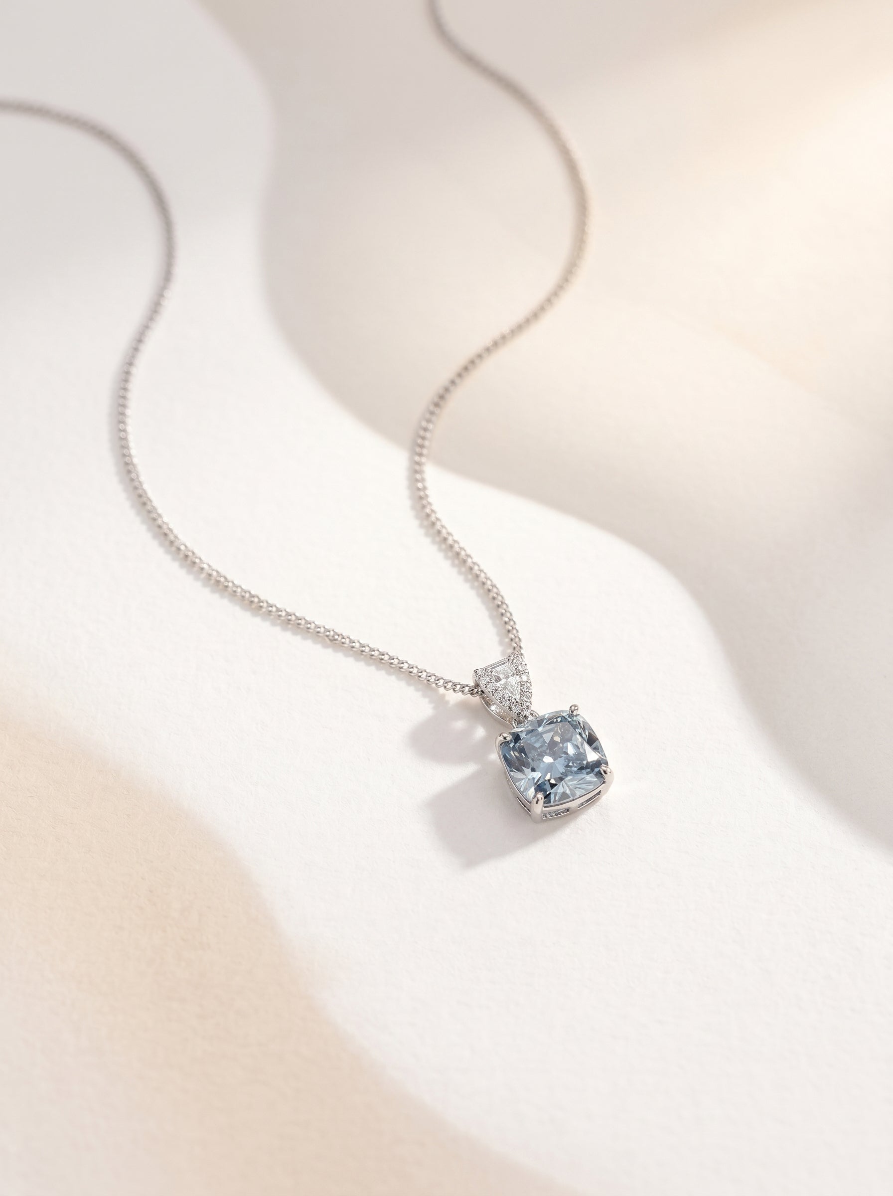 Women’s Square Aquamarine Blue Cubic Zirconia Pendant Necklace, Dainty Thin Chain Wedding Daily Jewelry Gift LUNA-X236