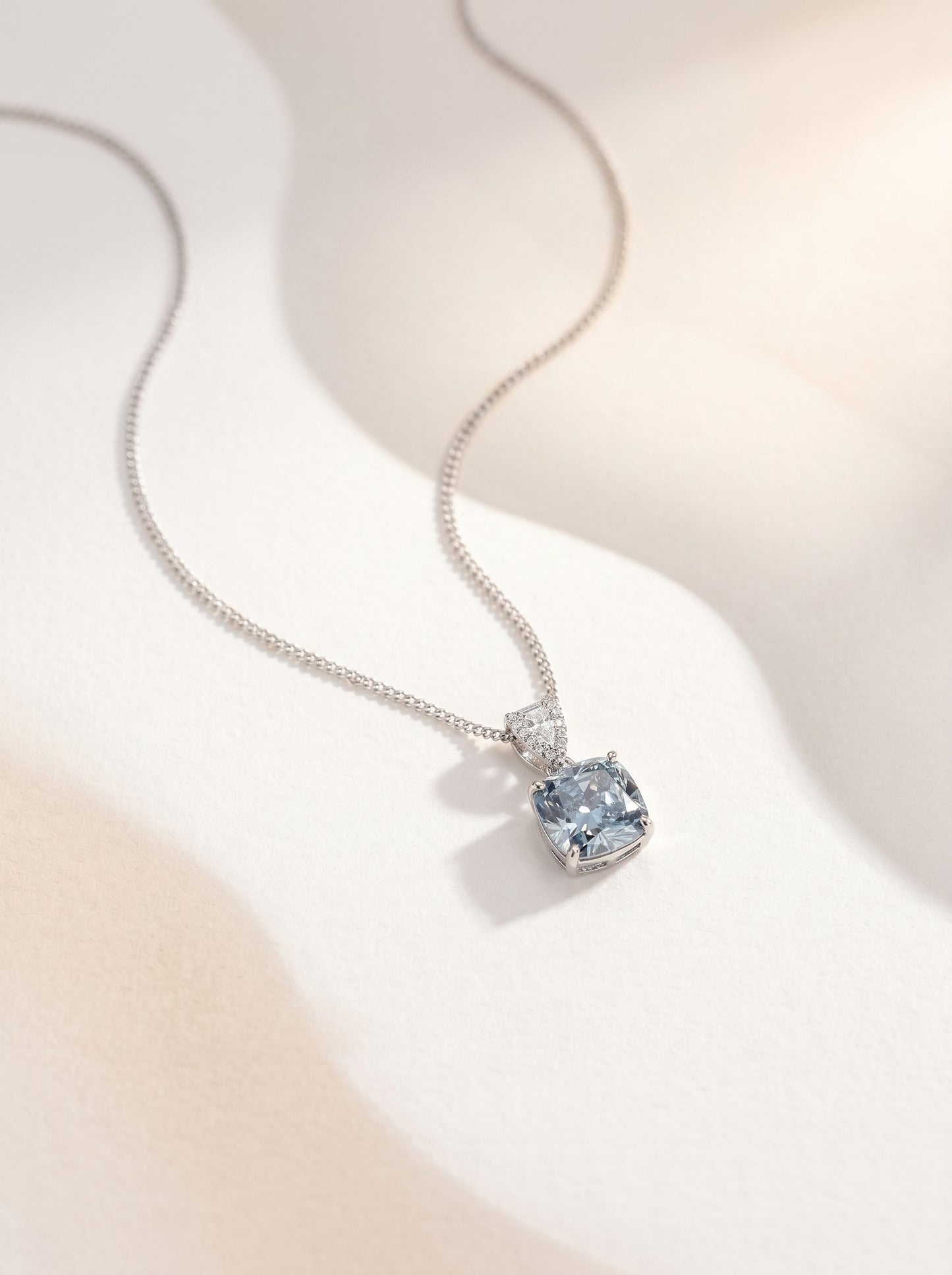 Square Aquamarine Blue Cubic Zirconia Pendant Necklace S925 Sterling Silver Dainty Thin Chain Women Wedding Daily Jewelry Gift   LUNA-X236