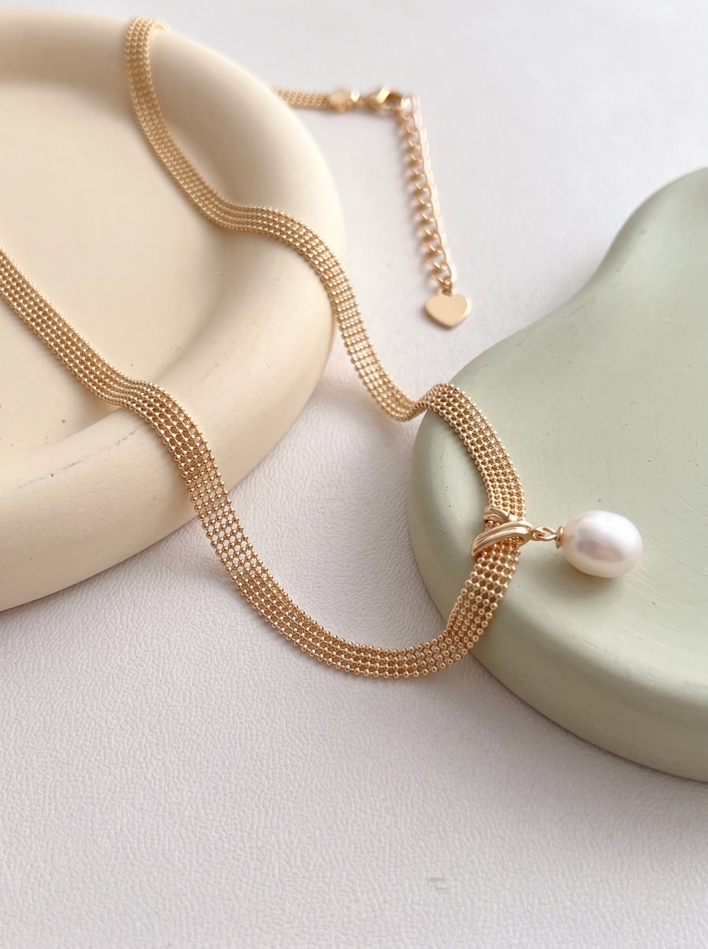 Wide Mesh Snake Chain Teardrop Natural Pearl Choker Necklace 925 Sterling Silver Vintage Gold Platinum Dainty Bridal Wedding Jewelry Gift  LUNA-X237