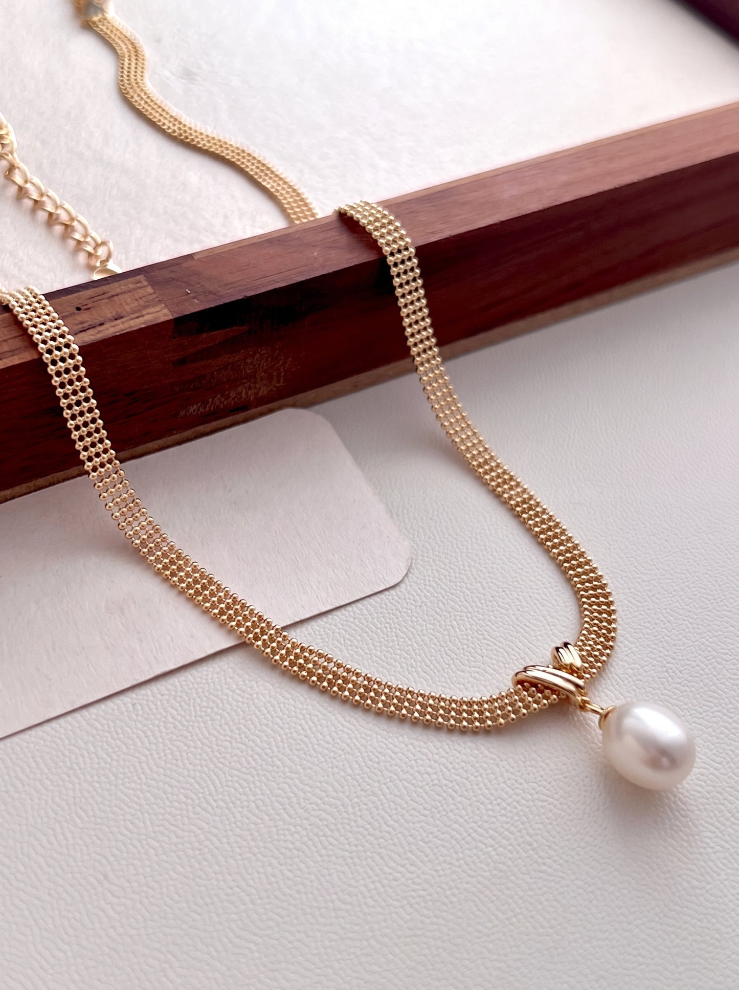 Wide Mesh Snake Chain Teardrop Natural Pearl Choker Necklace 925 Sterling Silver Vintage Gold Platinum Dainty Bridal Wedding Jewelry Gift  LUNA-X237