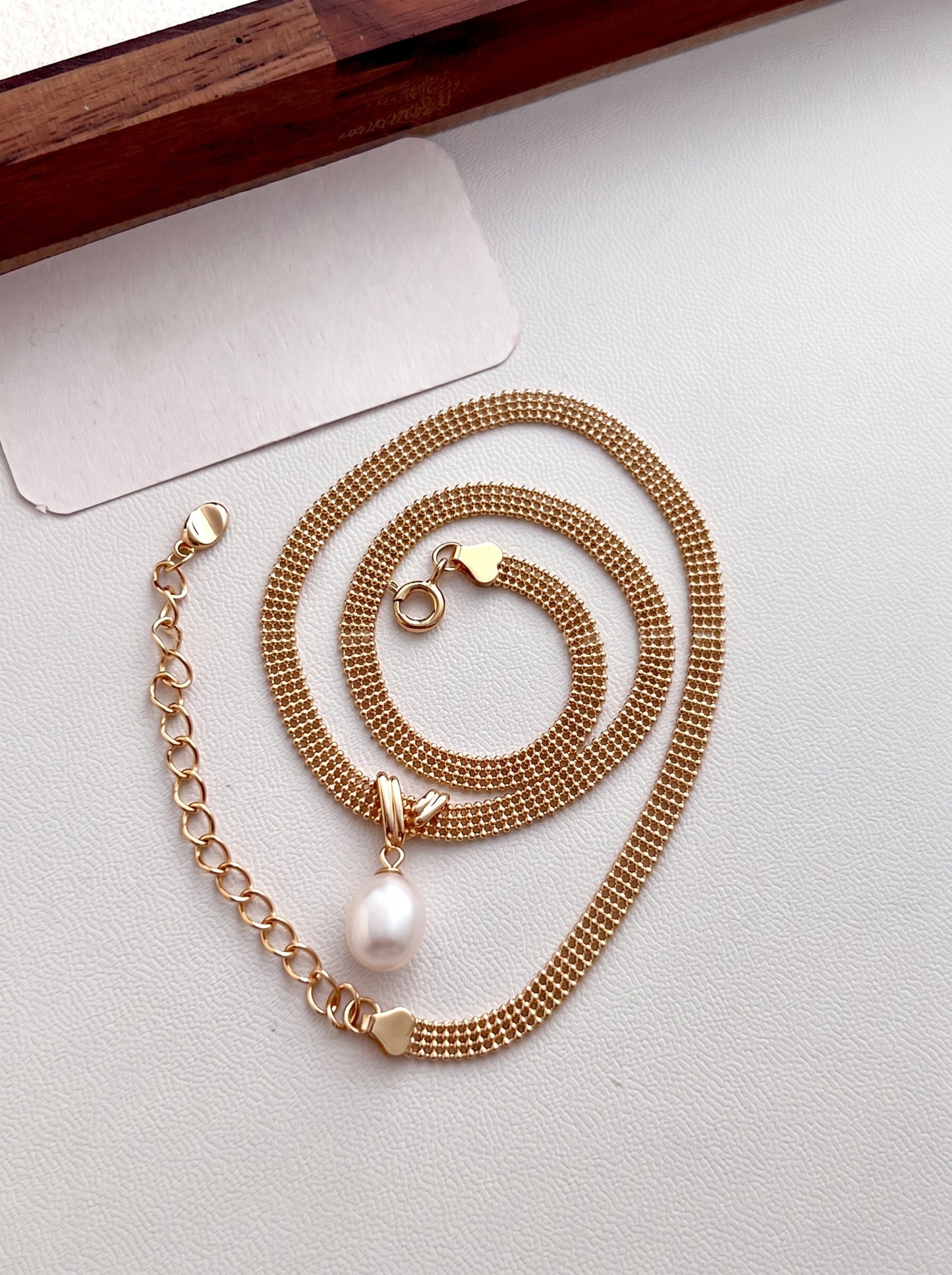 Wide Mesh Snake Chain Teardrop Natural Pearl Choker Necklace 925 Sterling Silver Vintage Gold Platinum Dainty Bridal Wedding Jewelry Gift  LUNA-X237