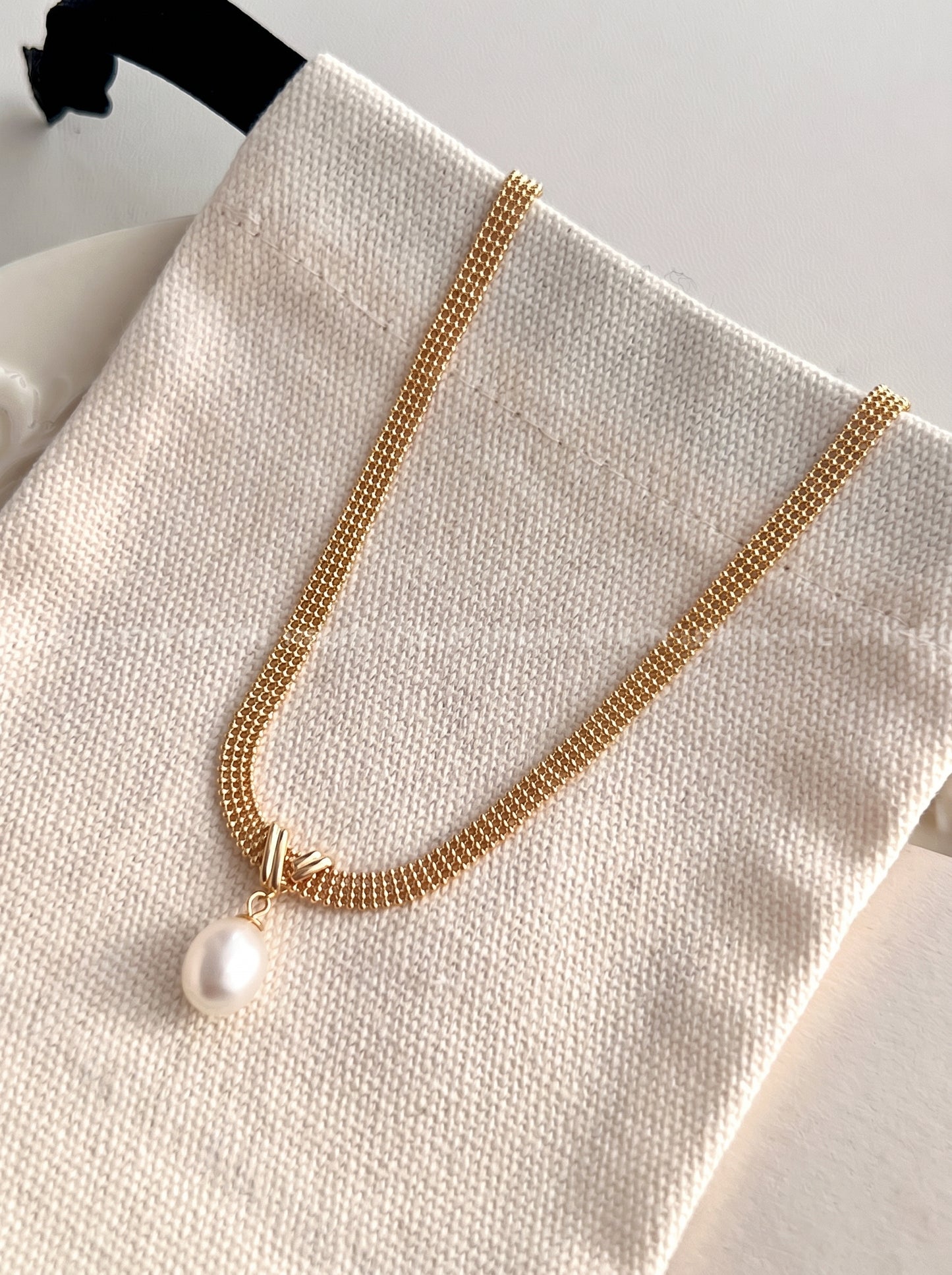 Wide Mesh Snake Chain Teardrop Natural Pearl Choker Necklace 925 Sterling Silver Vintage Gold Platinum Dainty Bridal Wedding Jewelry Gift  LUNA-X237