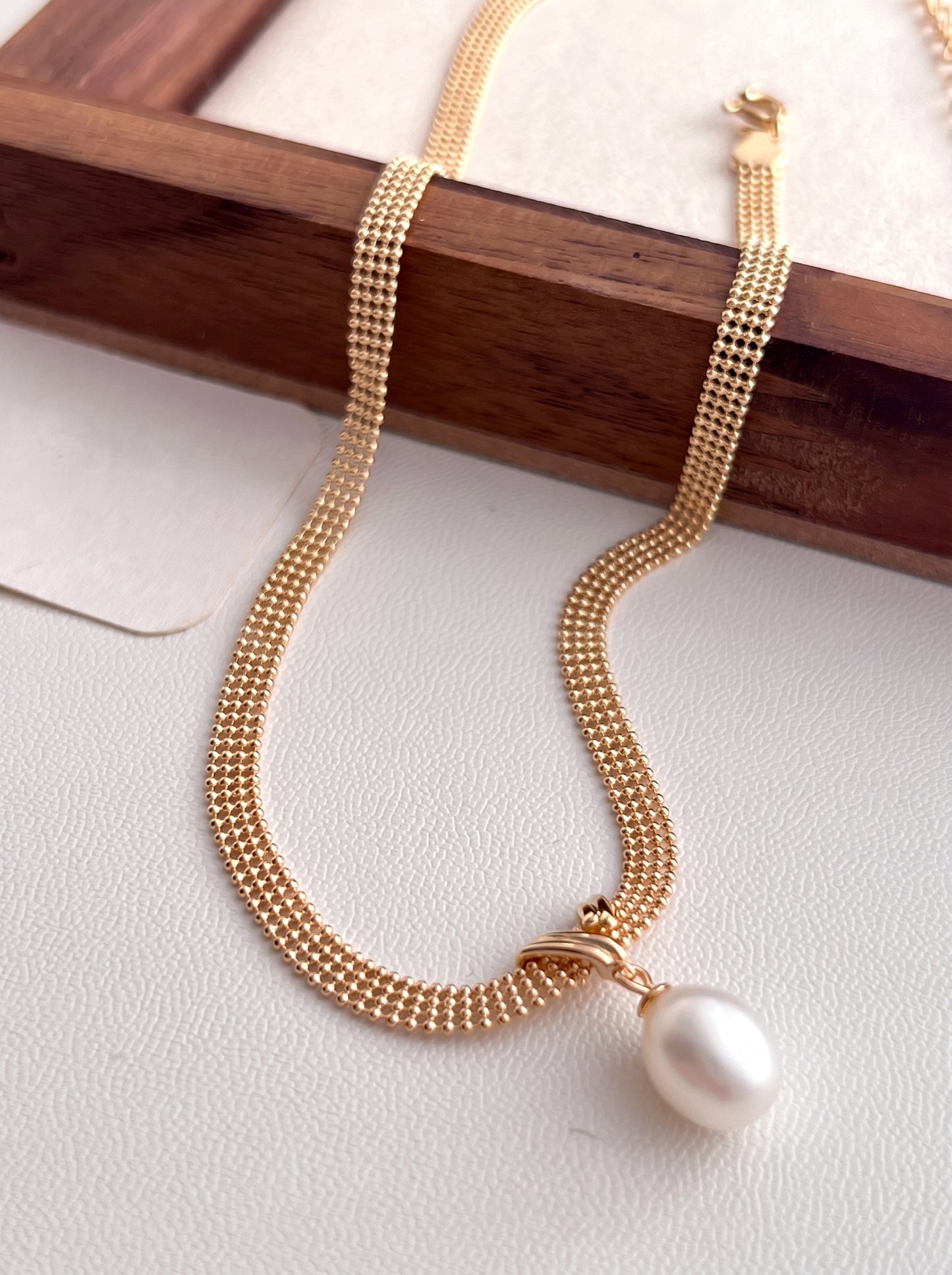 Wide Mesh Snake Chain Teardrop Natural Pearl Choker Necklace 925 Sterling Silver Vintage Gold Platinum Dainty Bridal Wedding Jewelry Gift  LUNA-X237