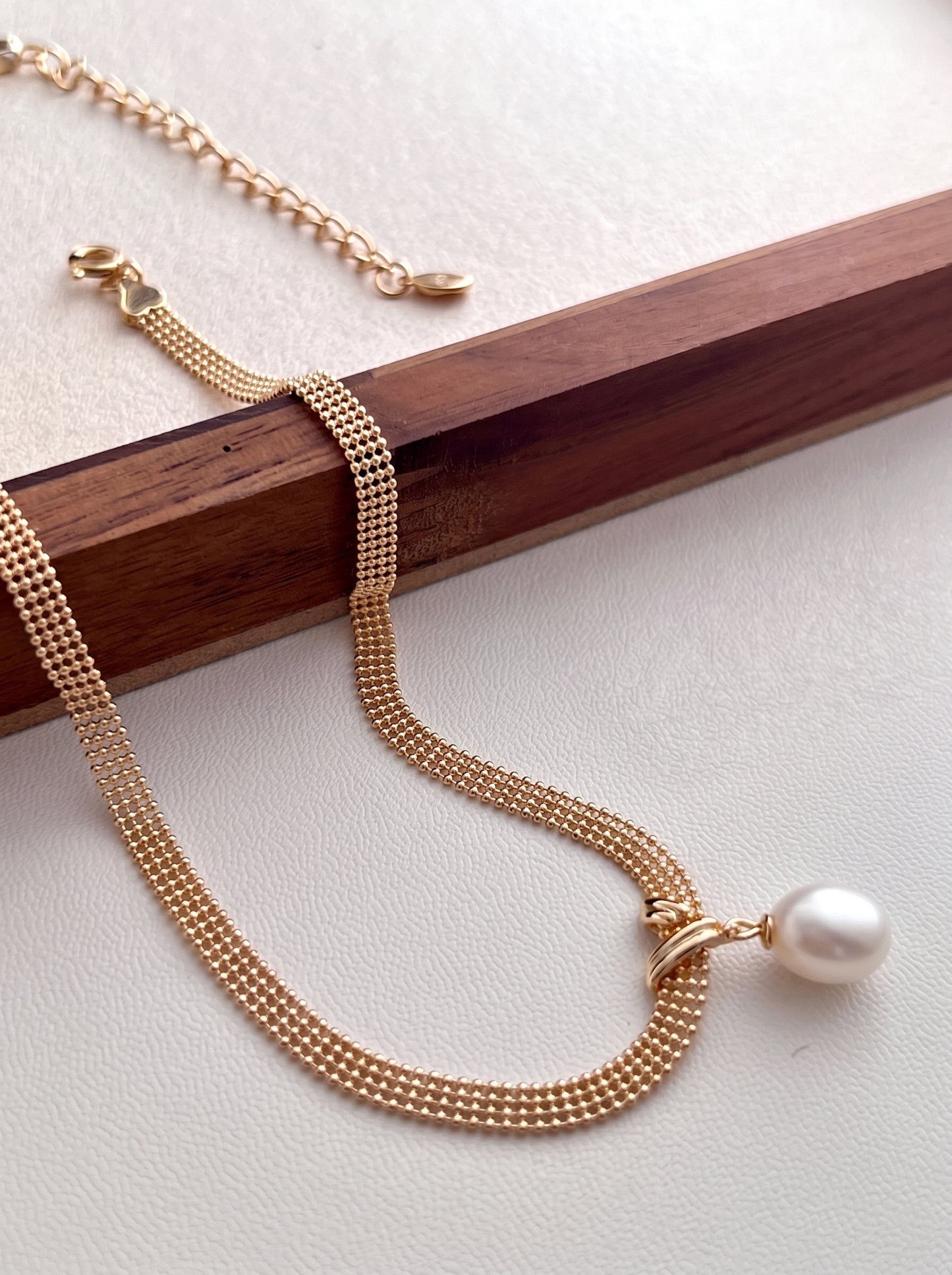 Wide Mesh Snake Chain Teardrop Natural Pearl Choker Necklace 925 Sterling Silver Vintage Gold Platinum Dainty Bridal Wedding Jewelry Gift  LUNA-X237