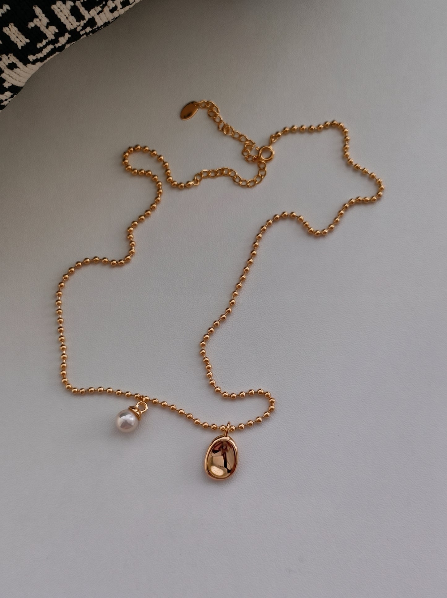 Dainty Bead Chain Oval Disc Natural Pearl Pendant Necklace S925 Sterling Silver Vintage Gold Platinum Minimalist Women Daily Bridal Jewelry Gift   LUNA-X238