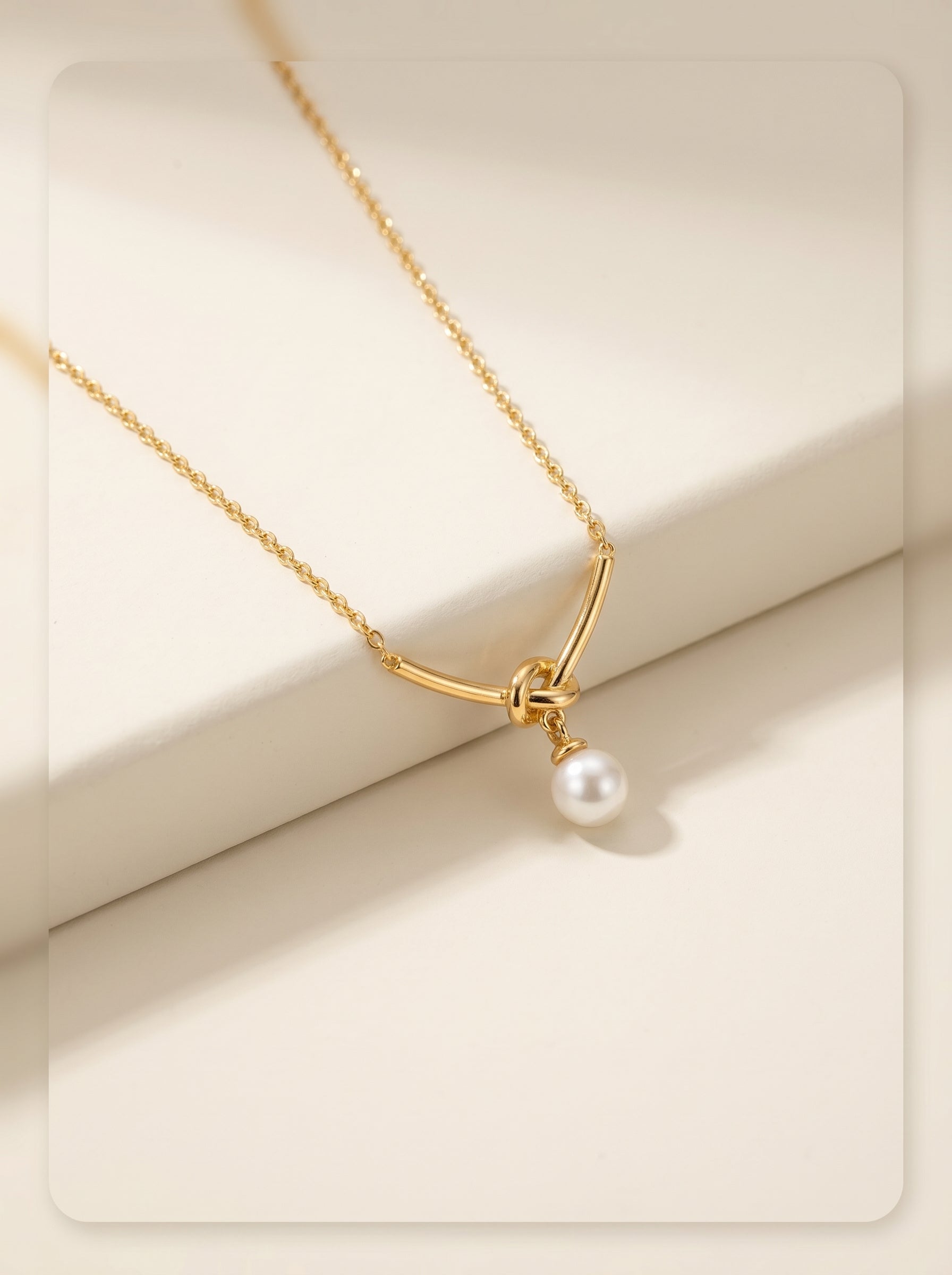 Women’s Knot Natural Pearl Pendant Necklace, Vintage Gold Plated Dainty Minimalist Daily & Bridal Jewelry Gift LUNA-X239