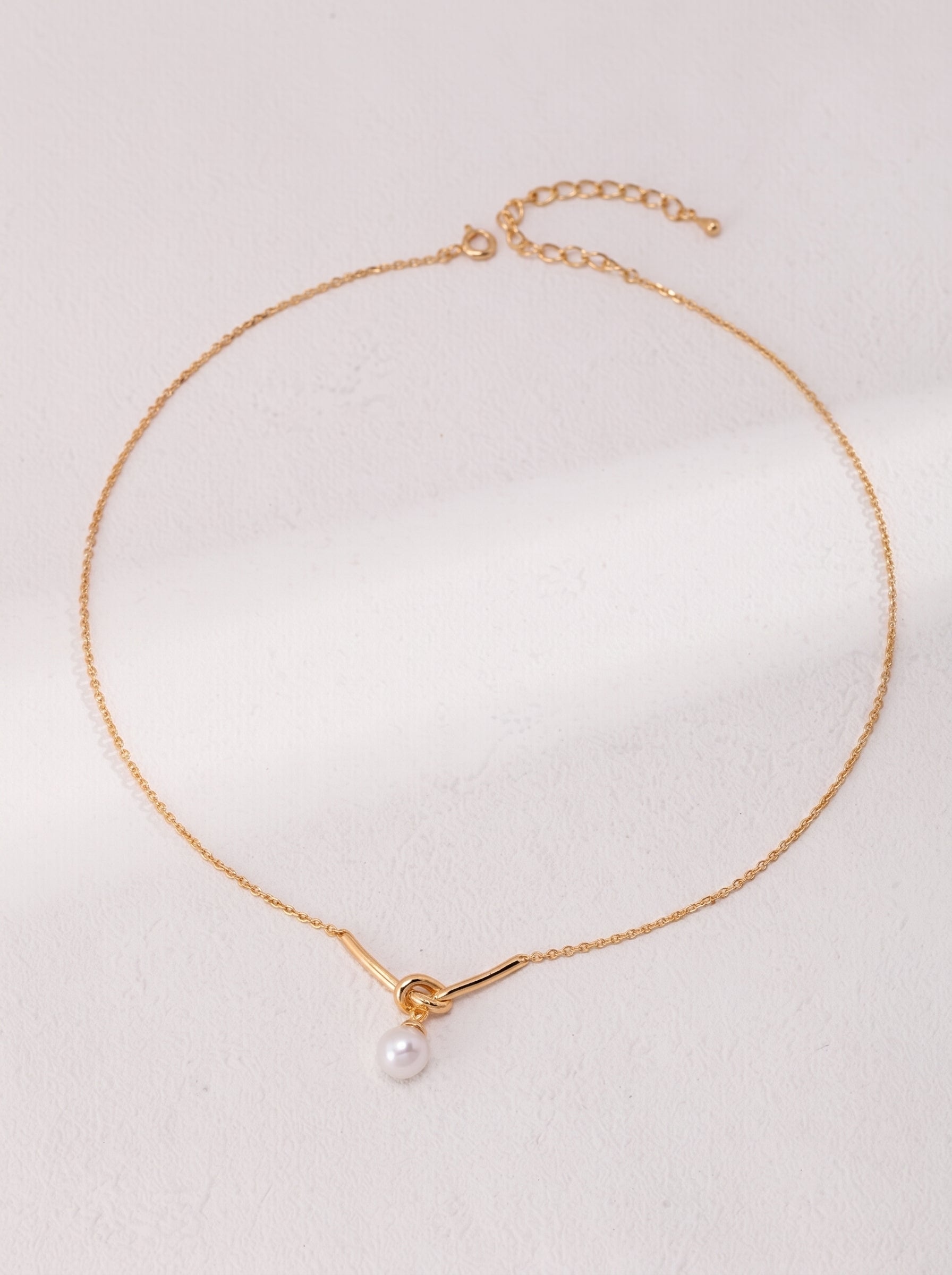 Women’s Knot Natural Pearl Pendant Necklace, Vintage Gold Plated Dainty Minimalist Daily & Bridal Jewelry Gift LUNA-X239