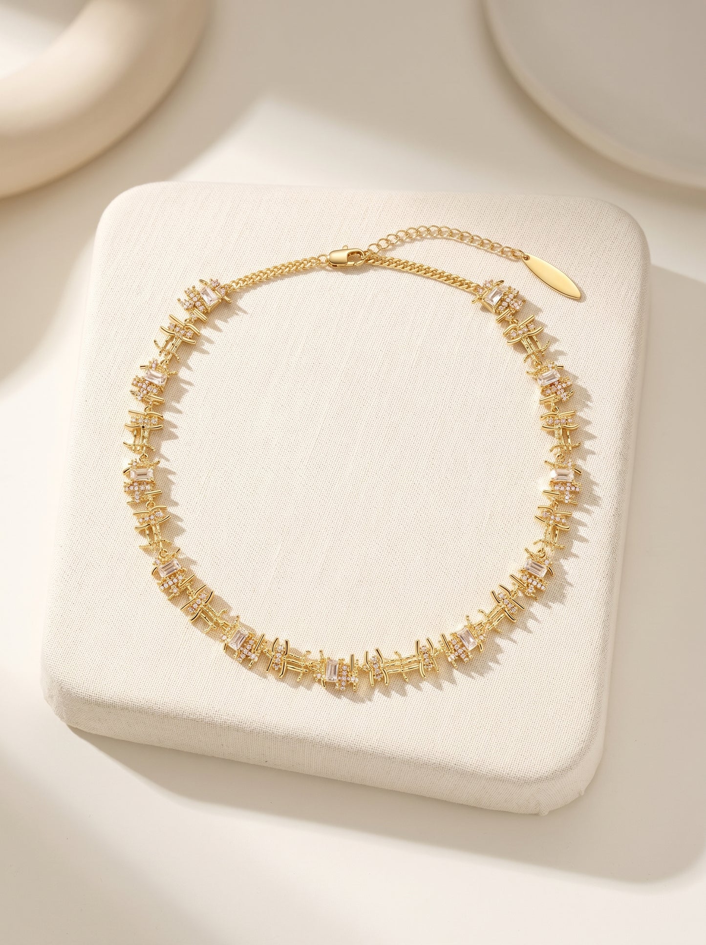 Textured Woven Metal Cubic Zirconia Choker Necklace for Women Luxury Sparkly Rectangular Zircon Collar Wedding Party Jewelry Gift  LUNA-X241