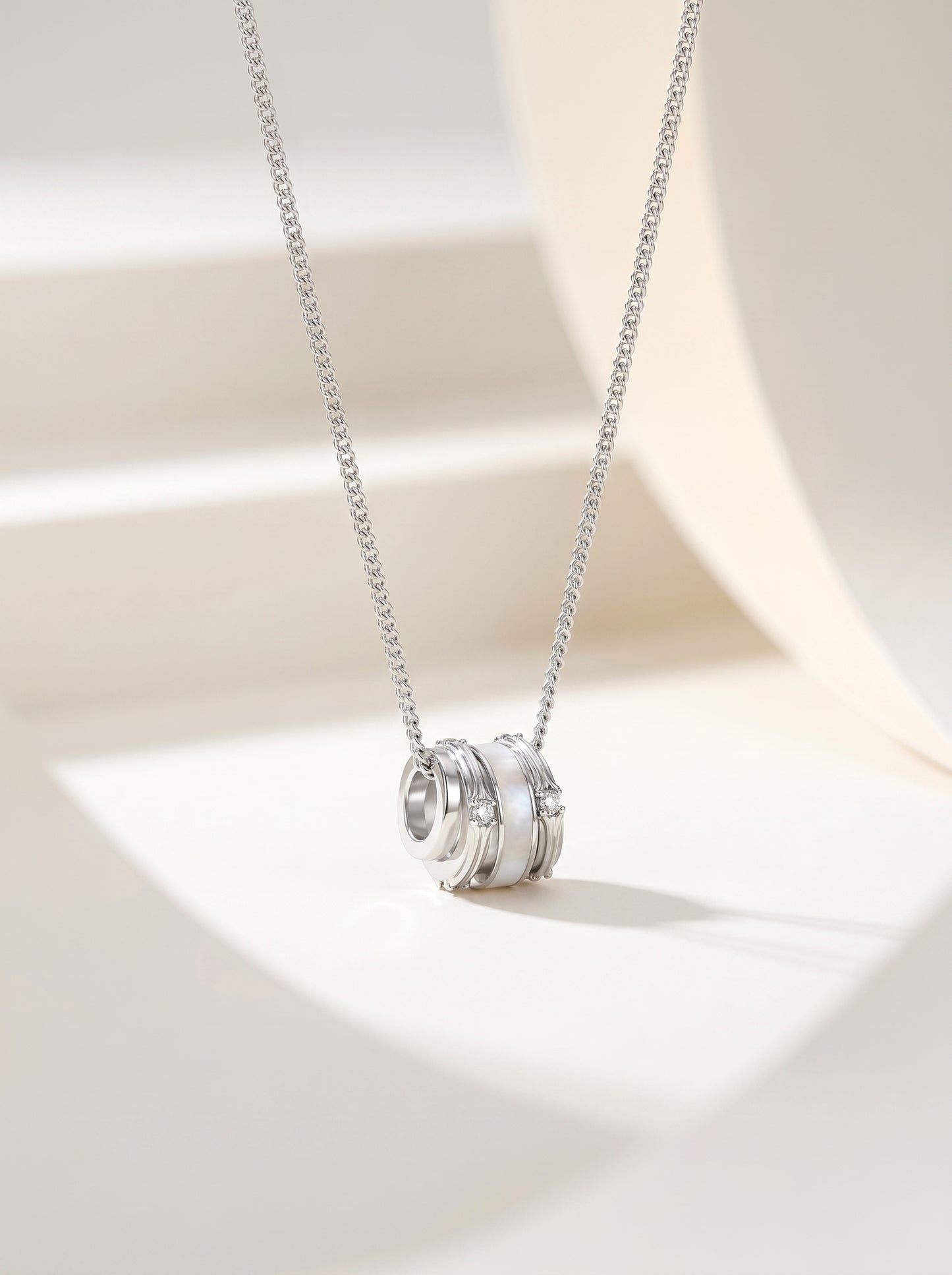 Multi-Ring White Mother of Pearl Barrel Pendant Necklace for Women Large Size Cubic Zirconia Minimalist Stackable Daily Wedding Jewelry Gift  LUNA-X243