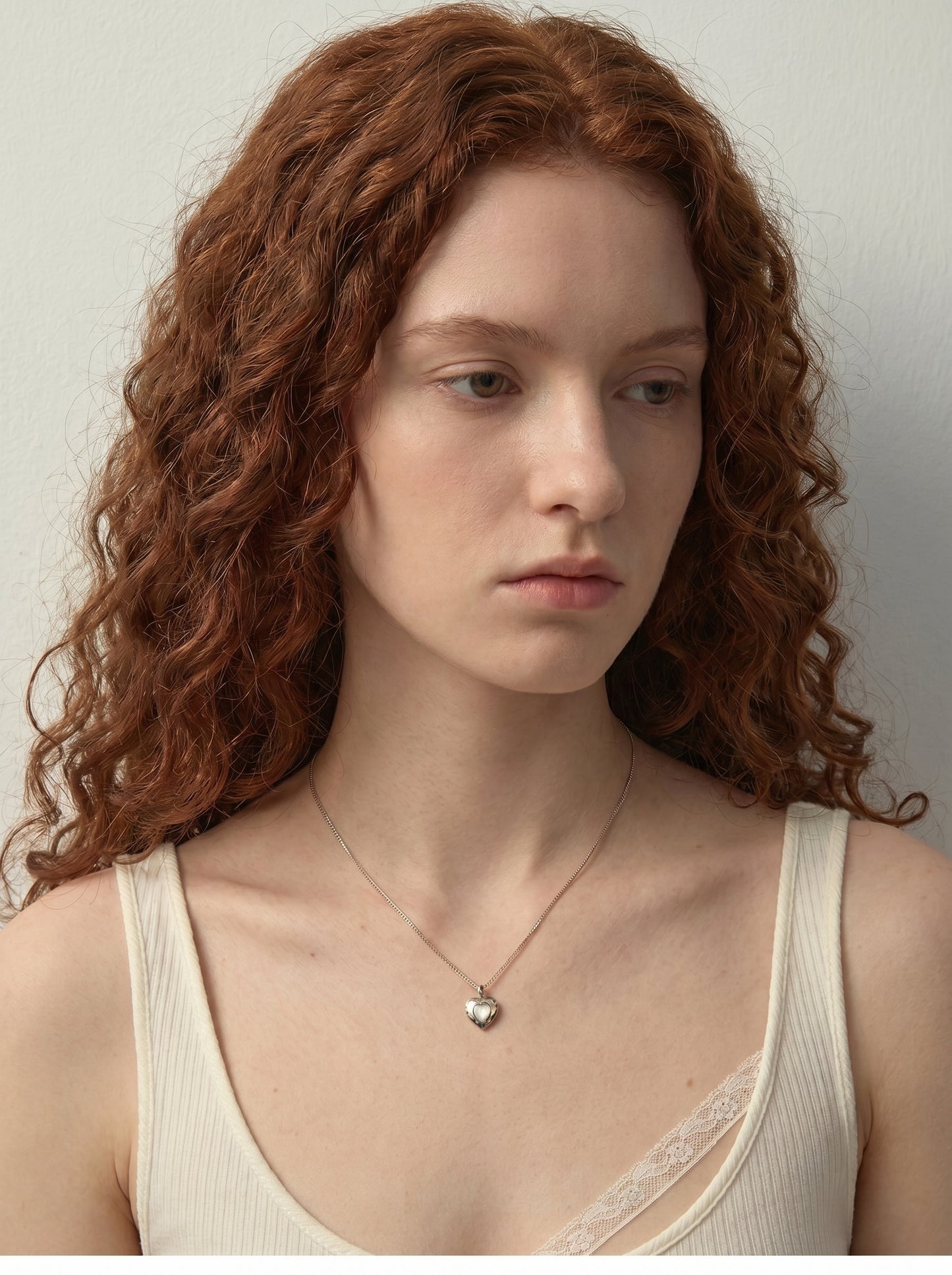 Moonlight Radiant Heart Natural White Mother of Pearl Pendant Necklace, Pale Titanium Gold Box Chain Adjustable Collarbone Jewelry for Women  LUNA-X251