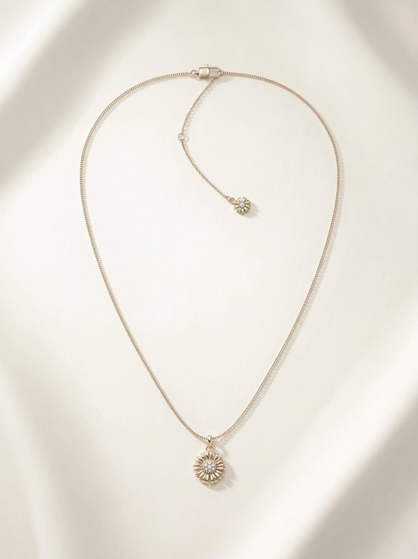 Garden Daisy Cubic Zirconia Pendant Necklace, Pale Titanium Gold Adjustable Box Chain Floral Jewelry for Women  LUNA-X252