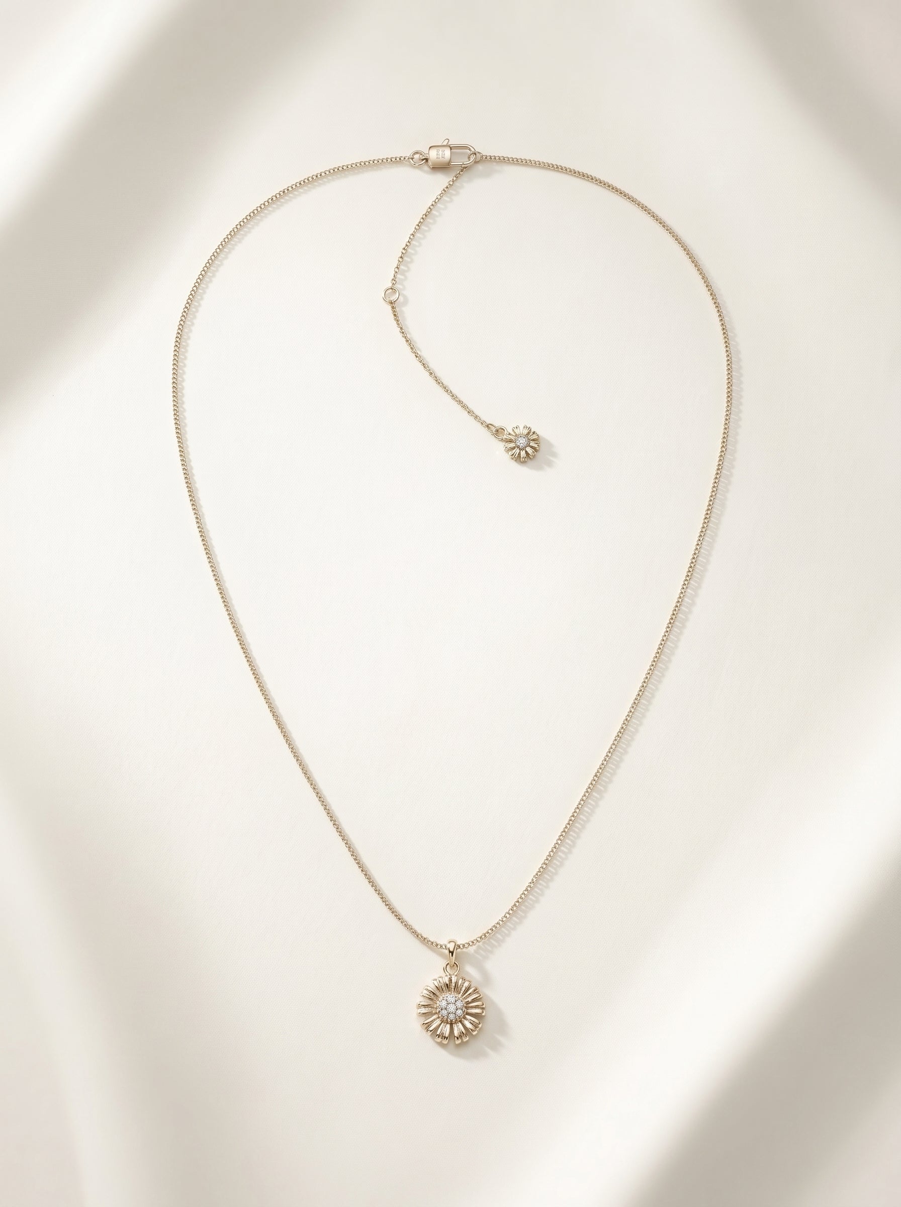 Women’s Garden Daisy Cubic Zirconia Pendant Necklace, Pale Titanium Gold Adjustable Box Chain Floral Jewelry LUNA-X252