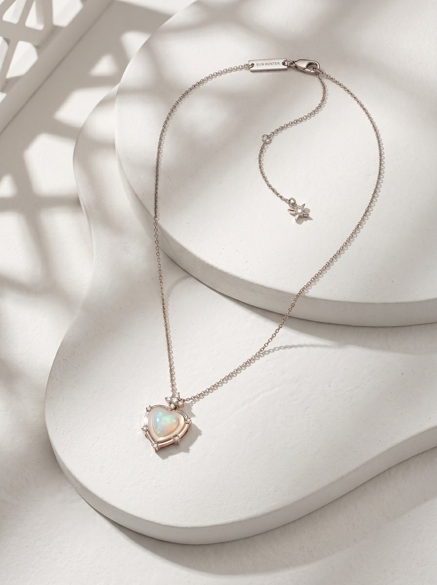 Iris Inspired Layered Heart Natural Mother of Pearl Pendant Necklace, Two-Tone Adjustable Dainty Jewelry for Women LUNA-X253