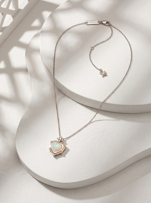 Women’s Iris Floral Layered Heart Necklace, Natural Mother of Pearl Pendant, Two-Tone Adjustable Dainty Jewelry LUNA-X253