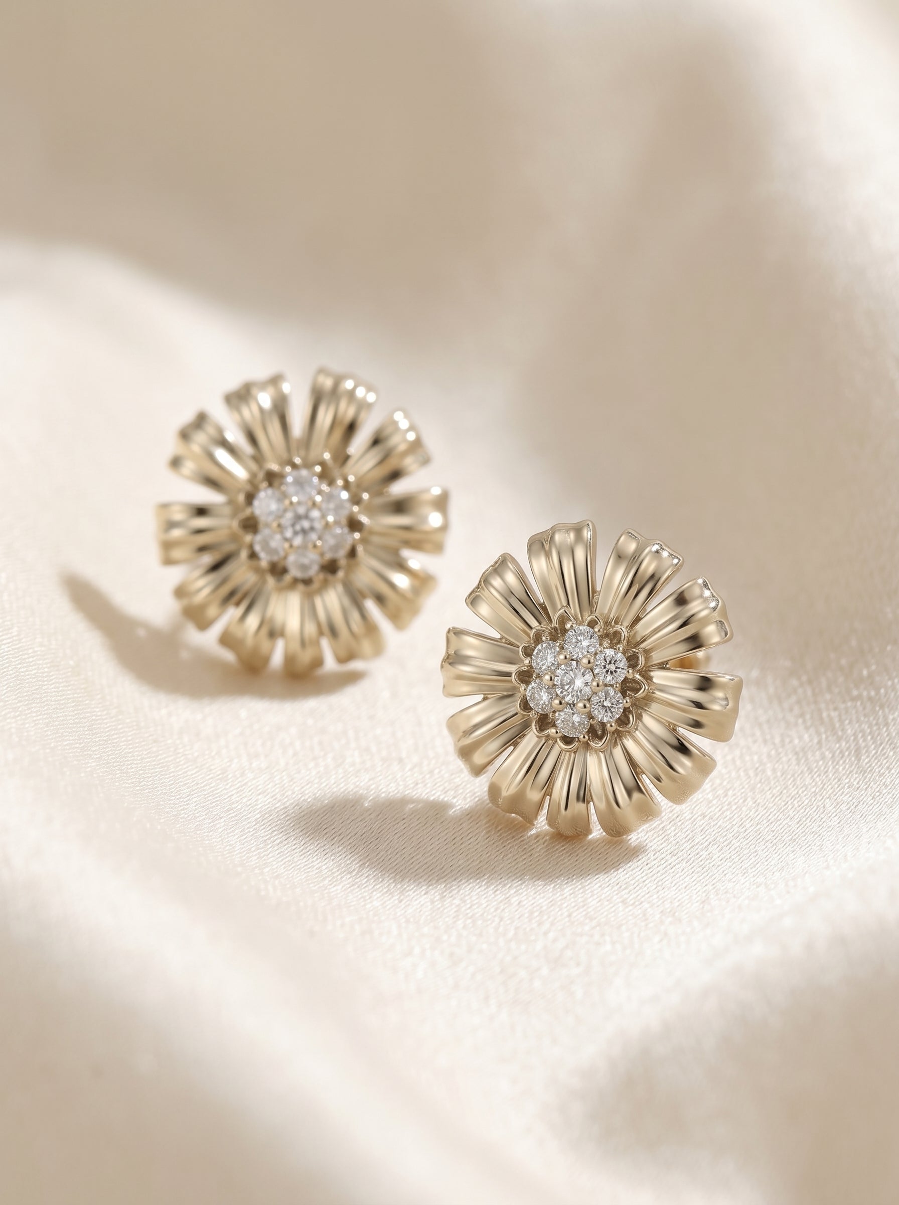 Women's Retro Garden Daisy Floral Stud Earrings, 12mm, Light Titanium Gold, Hypoallergenic Silver Plated Posts, LUNA-X264