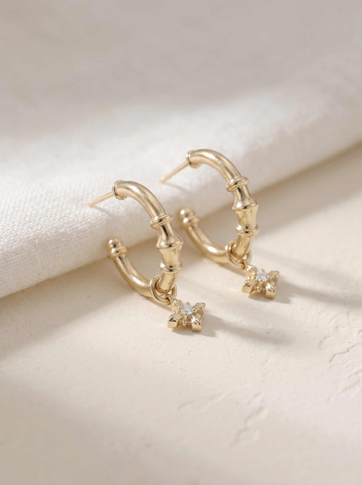 French Iris Dangle Hoop Earrings for Women S925 Silver Post Bamboo Textured C Hoops With Zircon Iris Charm Vintage Freedom Inspired Jewelry Two Tone Gold Silver  LUNA-X266