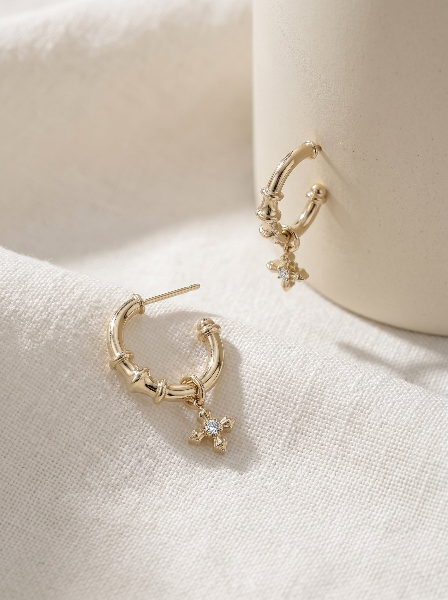 French Iris Dangle Hoop Earrings for Women S925 Silver Post Bamboo Textured C Hoops With Zircon Iris Charm Vintage Freedom Inspired Jewelry Two Tone Gold Silver  LUNA-X266
