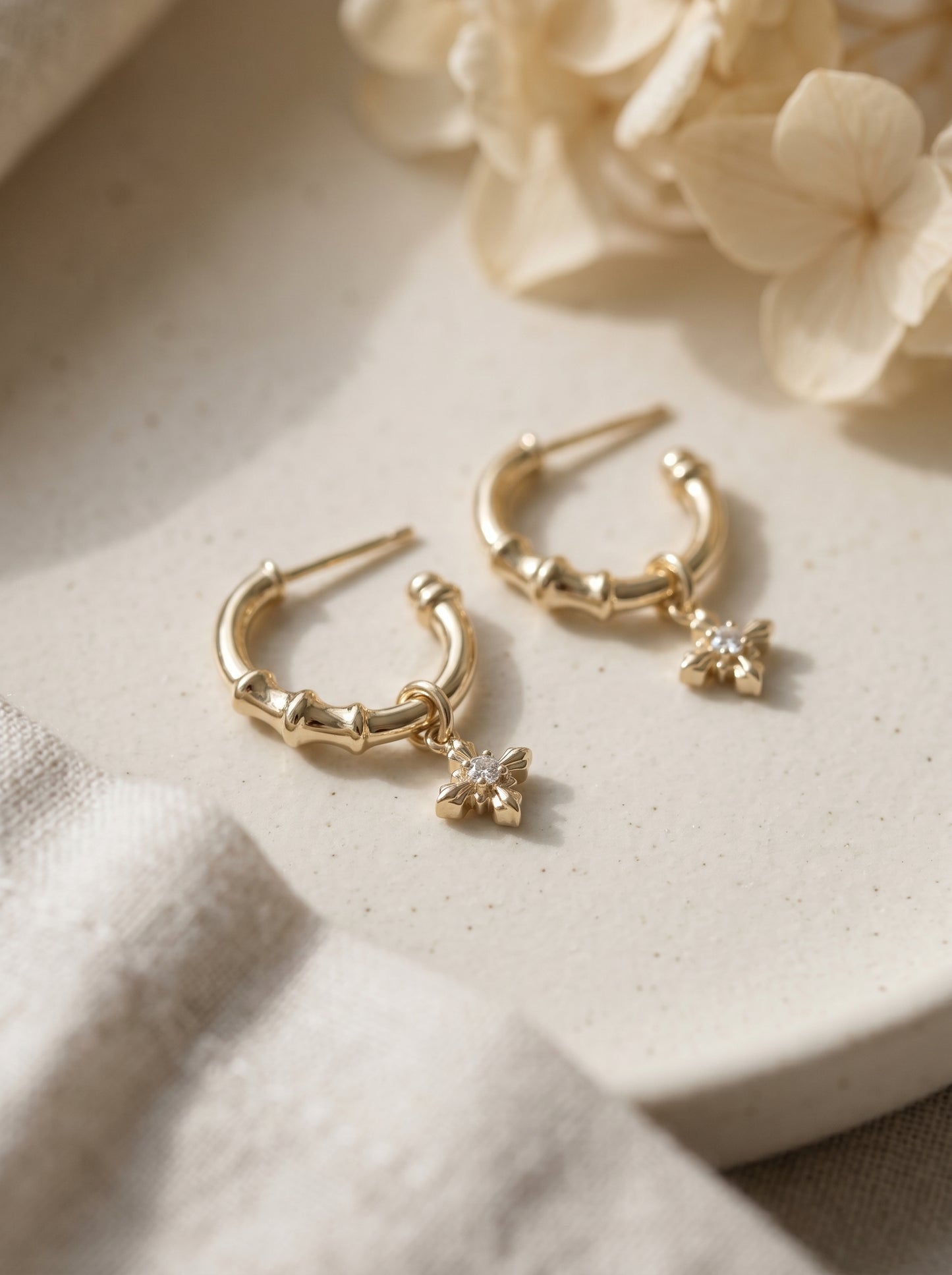 French Iris Dangle Hoop Earrings for Women S925 Silver Post Bamboo Textured C Hoops With Zircon Iris Charm Vintage Freedom Inspired Jewelry Two Tone Gold Silver  LUNA-X266