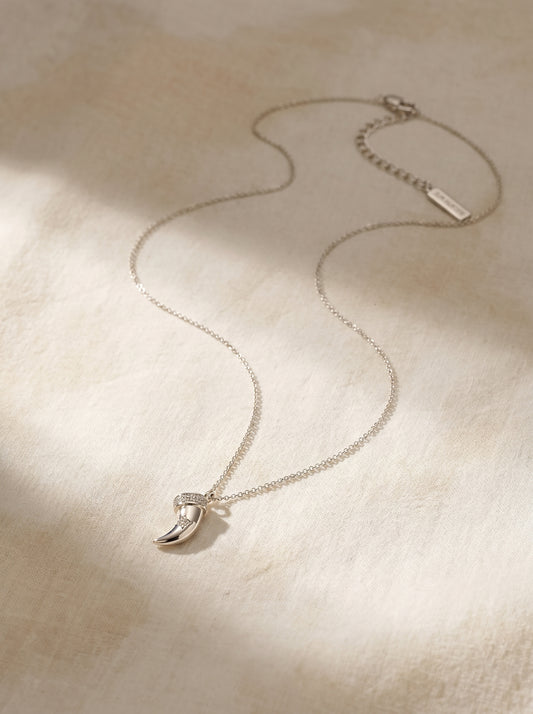 Vintage Horn Pendant Necklace for Women, Four-Point Star Zircon Charm, Adjustable Chain, Two-Tone Light Gold Silver, Retro Layering Daily Jewelry LUNA-X267