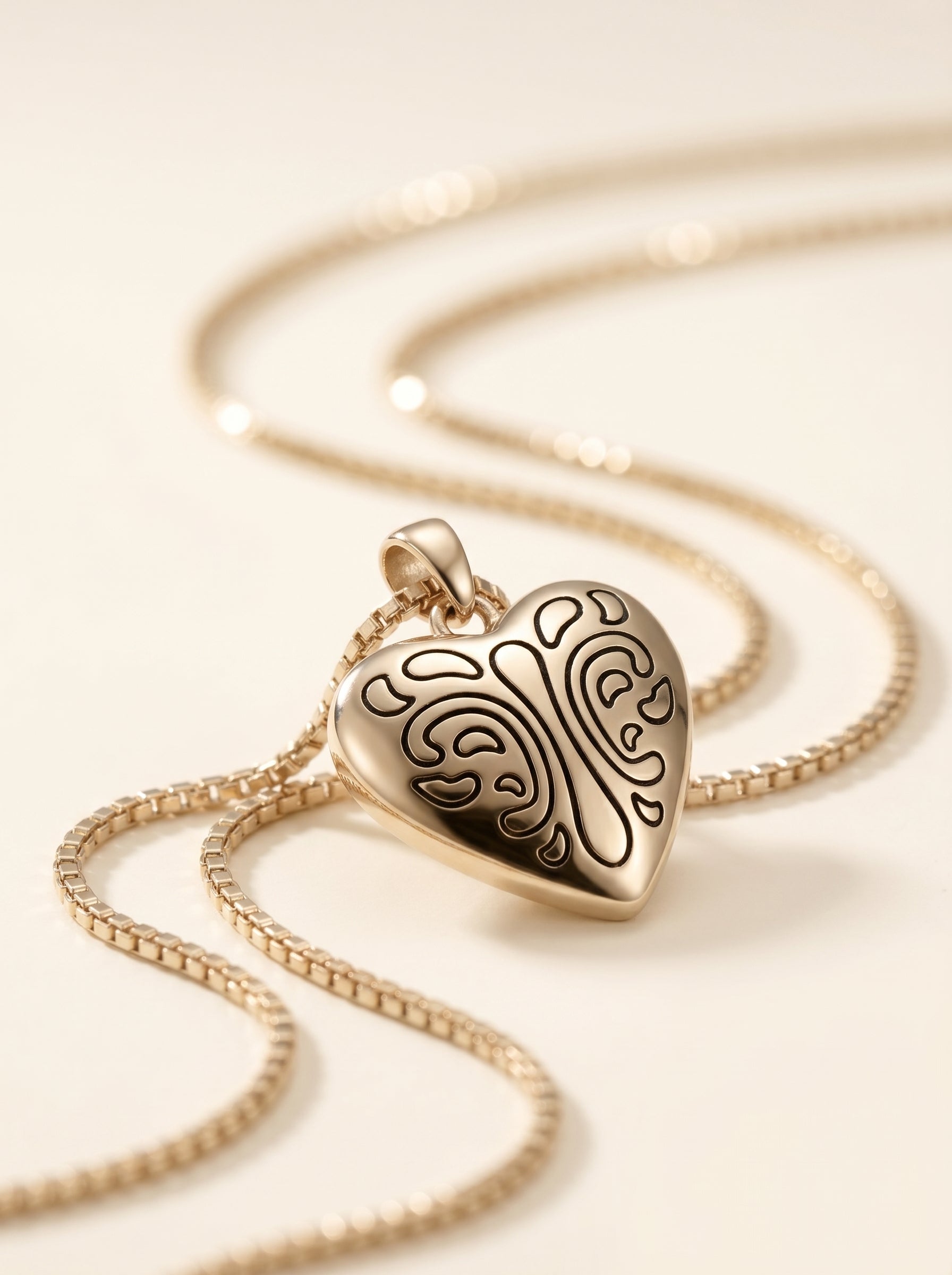 Vintage Engraved Swirl Heart Pendant Necklace For Women Light Titanium Gold Plated Copper Adjustable 36+6cm Box Chain Minimalist Retro Emotional Layering Jewelry  LUNA-X276