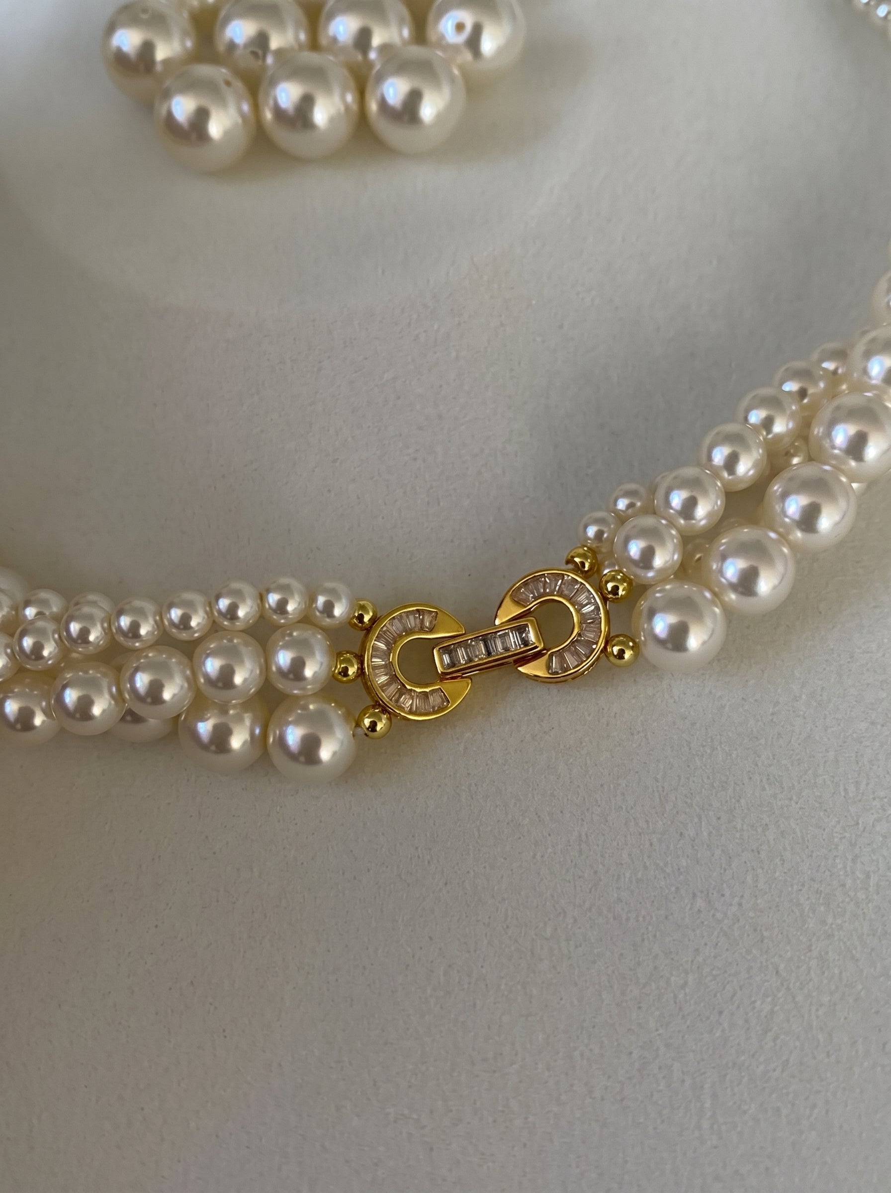 Twisted Braided Multi-Size Cream White Imitation Pearl Choker Necklace For Women 4/6/8mm Mixed Pearls Two Length 42-43cm & 45cm Vintage Elegant Wedding Daily Layered Jewelry Gift For Ladies Bride LUNA-X286