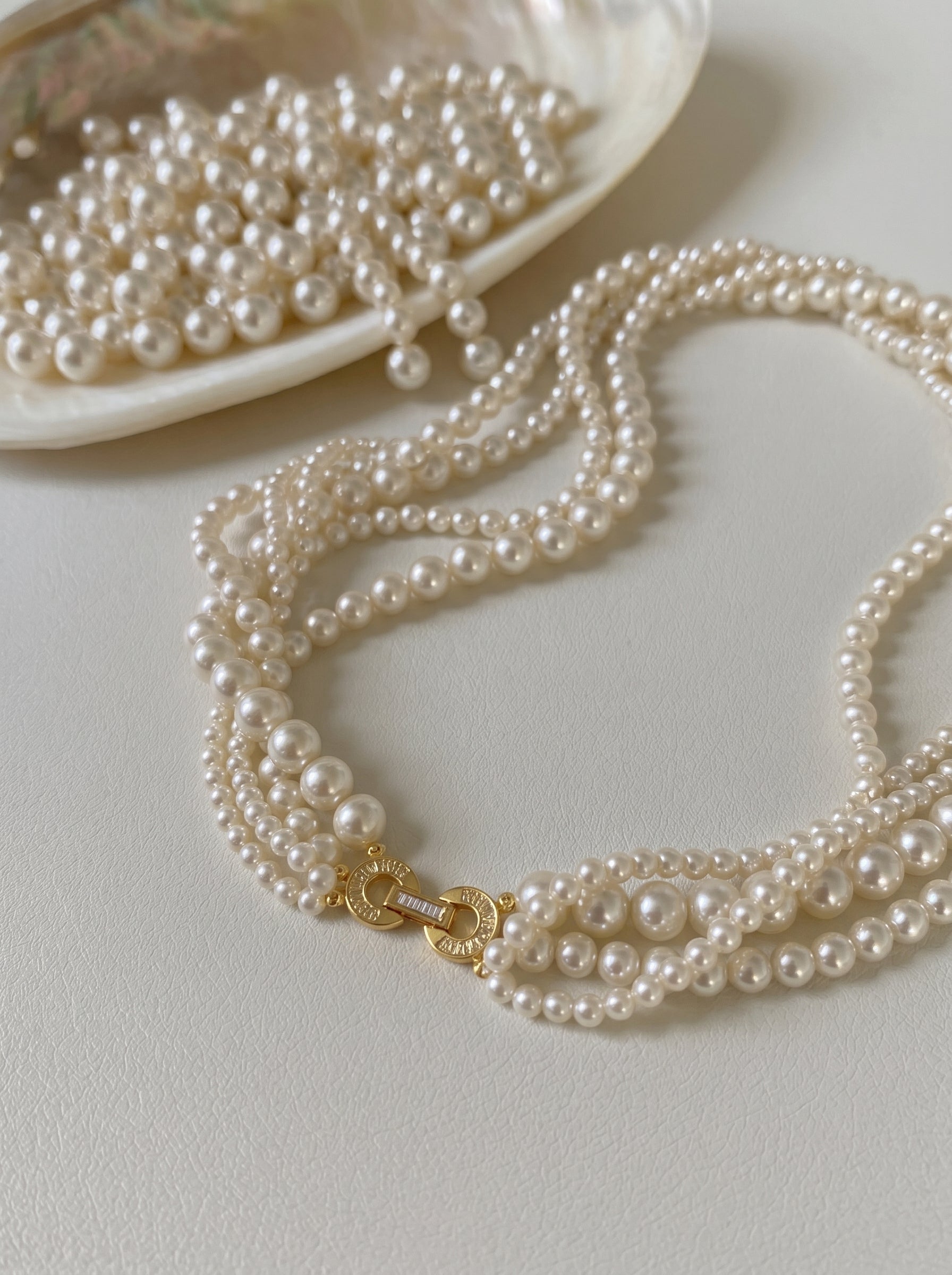 Twisted Braided Multi-Size Cream White Imitation Pearl Choker Necklace For Women 4/6/8mm Mixed Pearls Two Length 42-43cm & 45cm Vintage Elegant Wedding Daily Layered Jewelry Gift For Ladies Bride LUNA-X286