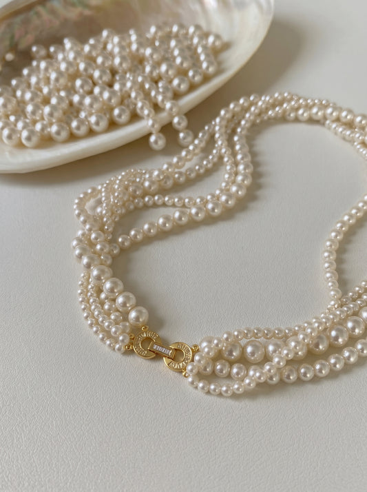 Twisted Braided Multi-Size Cream White Imitation Pearl Choker Necklace For Women 4/6/8mm Mixed Pearls Two Length 42-43cm & 45cm Vintage Elegant Wedding Daily Layered Jewelry Gift For Ladies Bride LUNA-X286