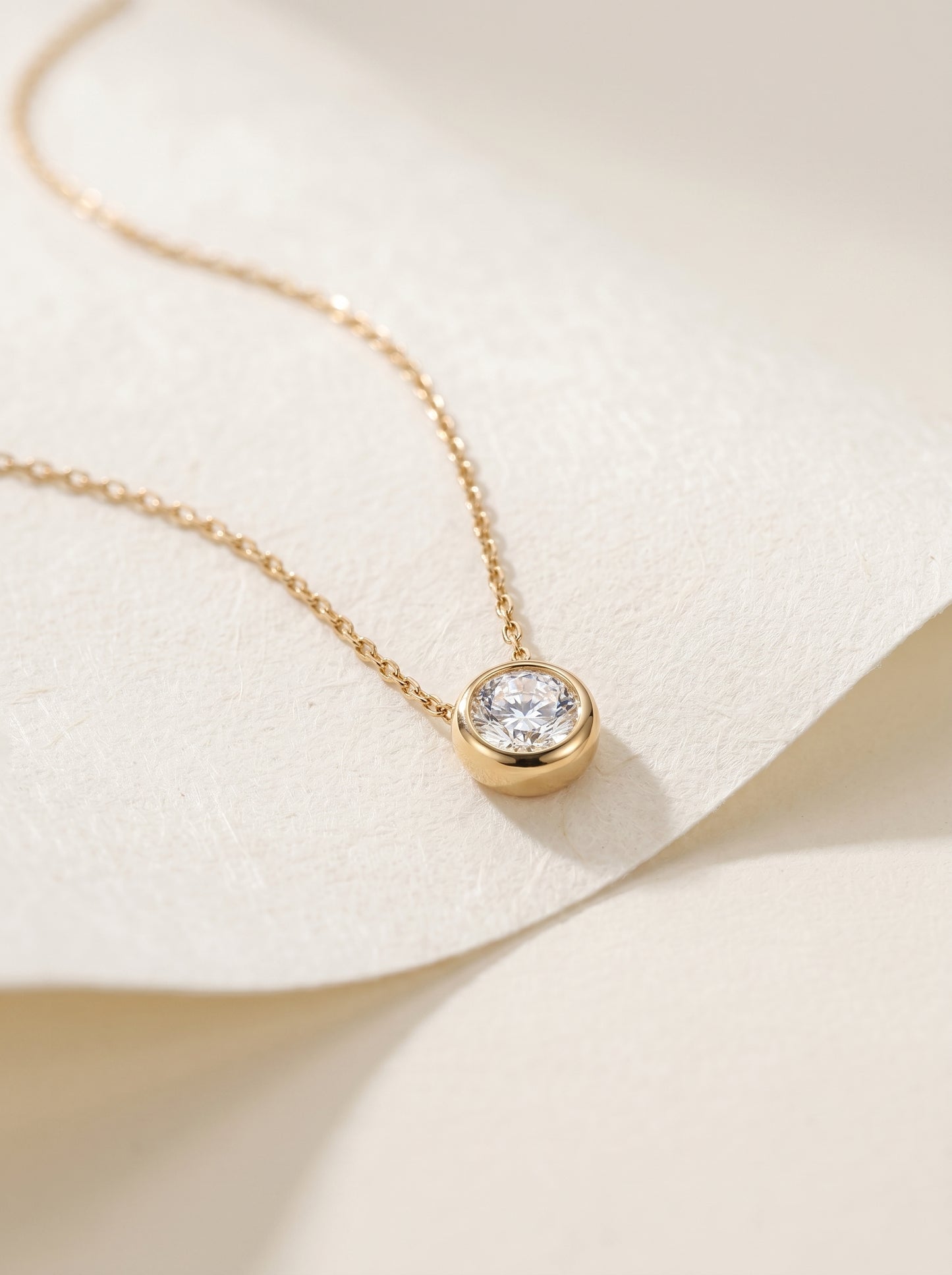 Dainty 60pt Moissanite Bezel Solitaire Gold Necklace for Women, Minimalist Round Bubble Pendant Adjustable 40+5cm Chain Daily Wear Fine Jewelry Gift  LUNA-X289