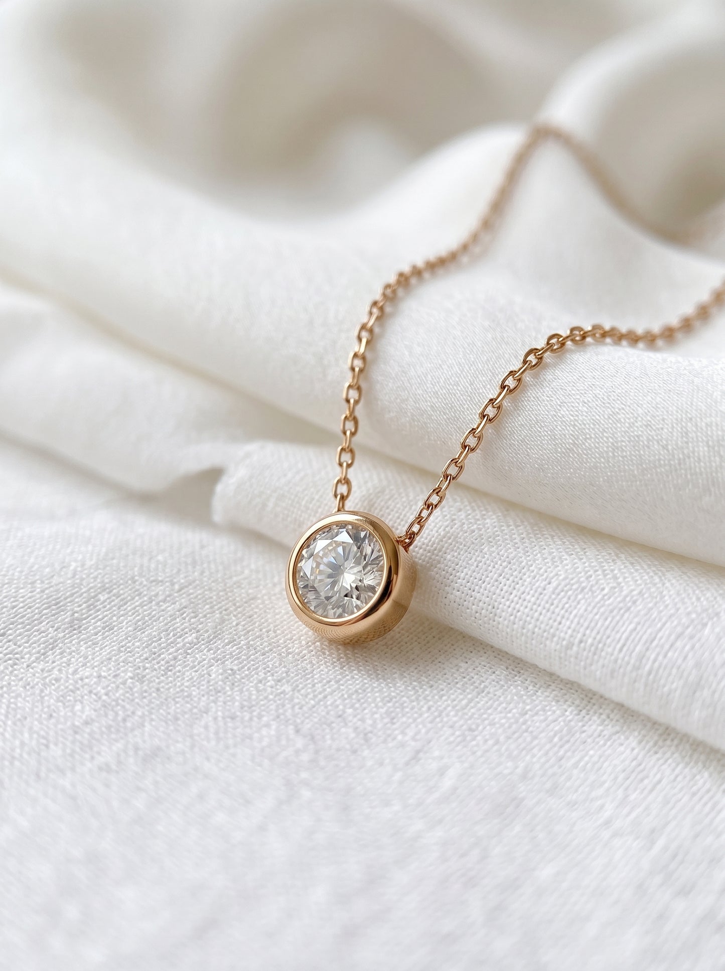 Dainty 60pt Moissanite Bezel Solitaire Gold Necklace for Women, Minimalist Round Bubble Pendant Adjustable 40+5cm Chain Daily Wear Fine Jewelry Gift  LUNA-X289