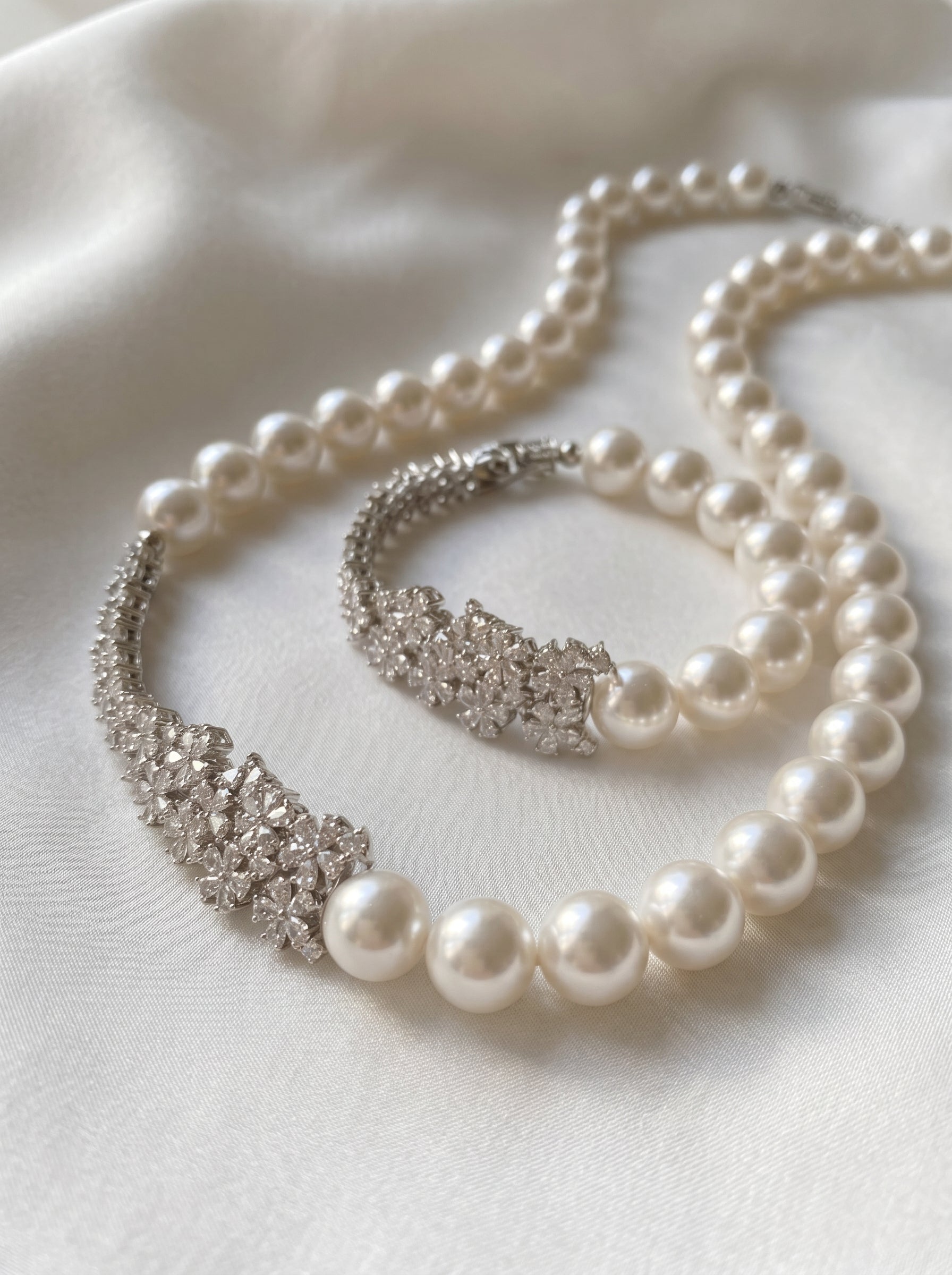 Bridal Floral Crystal Cluster Pearl Choker Necklace for Women, 10mm Cool Luster Australian White Round Pearl Collarbone Chain 43cm Formal Wedding Gala Statement Fine Jewelry Gift  LUNA-X291