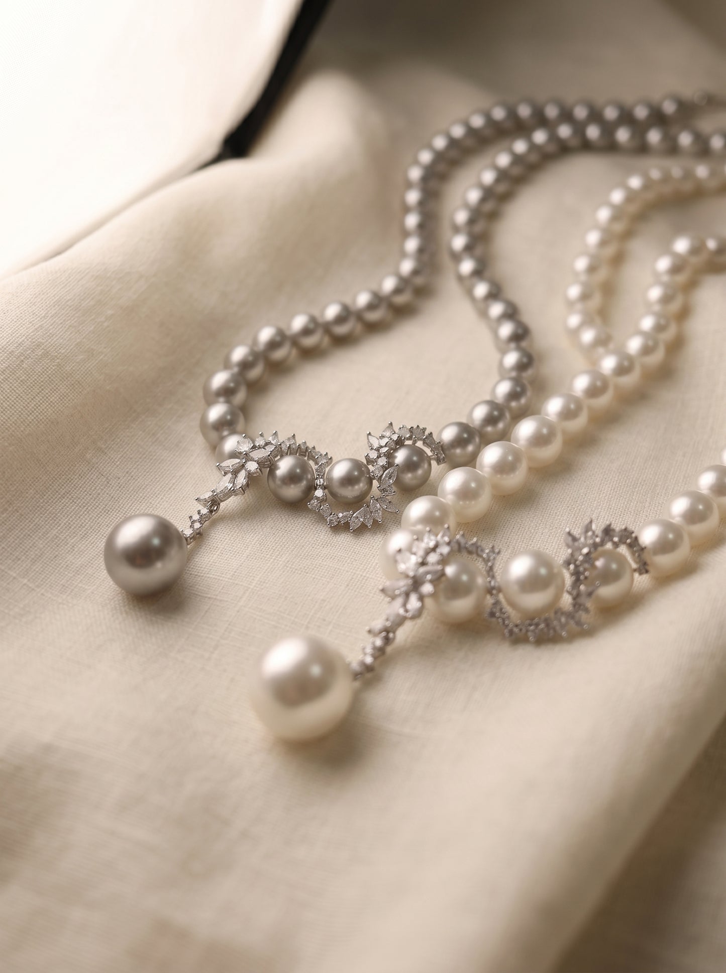 Y Drop Australian White Pearl Strand Necklace for Bridal Women, 8mm & 10mm Cool Luster Pearl with Floral Cubic Zirconia Accents 45cm Collarbone Chain Formal Wedding Evening Party Fine Jewelry Gift  LUNA-X292