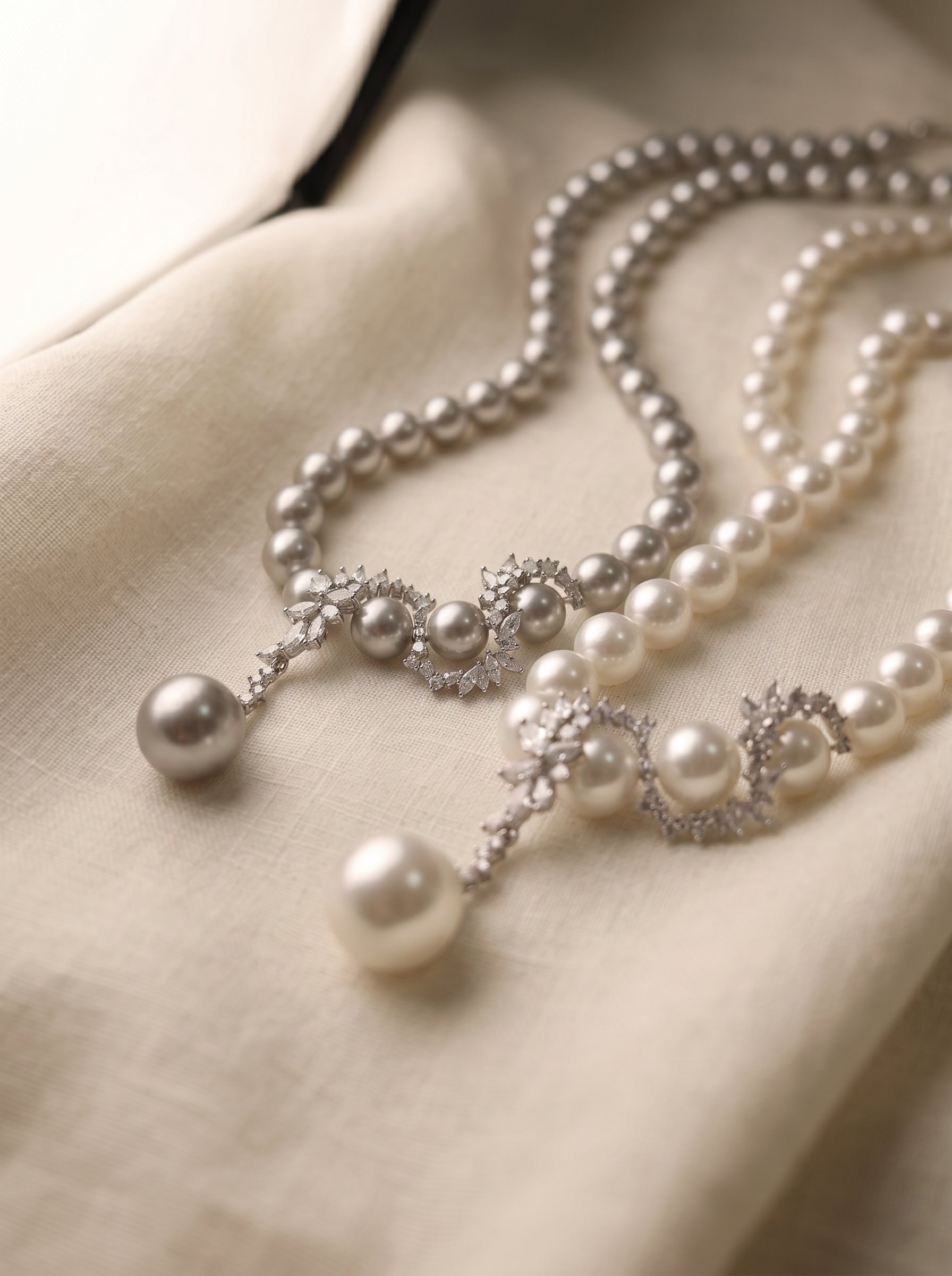 Y Drop Australian White Imitation Pearl Strand Necklace for Bridal Women, 8mm & 10mm Cool Luster Imitation Pearl with Floral Cubic Zirconia Accents, 45cm Collarbone Chain Formal Wedding Evening Party Fine Jewelry Gift LUNA-X292