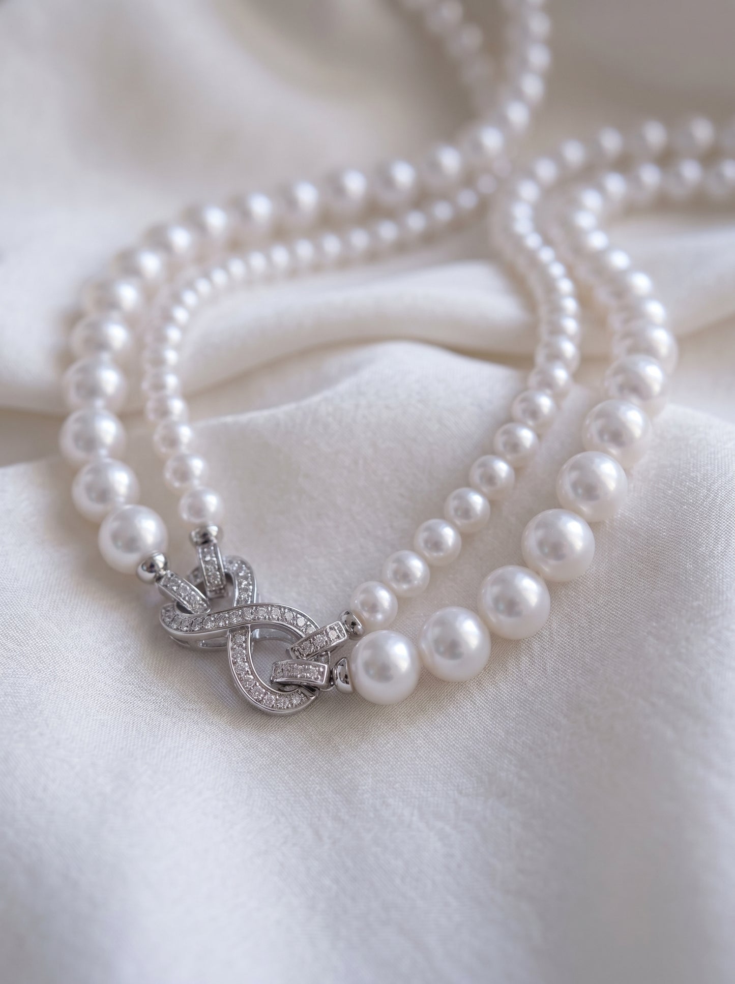 Double Layer Gradient Pearl Choker Necklace for Women, Two-Tier Australian White & Gray Madama Pearls 4/6mm+8/10mm Adjustable 44-46cm Collarbone Chain Crystal Infinity Clasp Wedding Bridal Statement Fine Jewelry Gift  LUNA-X294