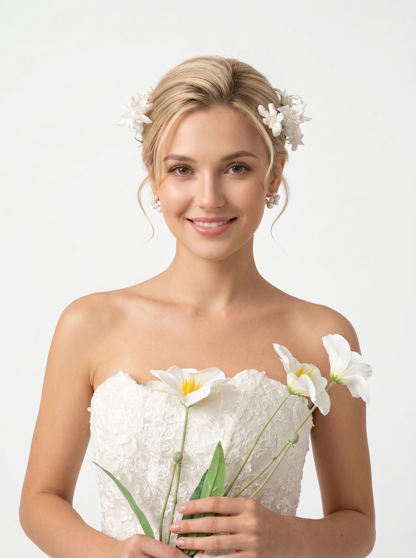 Ethereal Wax Flower Bridal Hair Vine - Flexible Trailing Jasmine Wedding Hair Piece - Romantic Cascade Fairy Bride Crown for Low Bun LUNA-X331