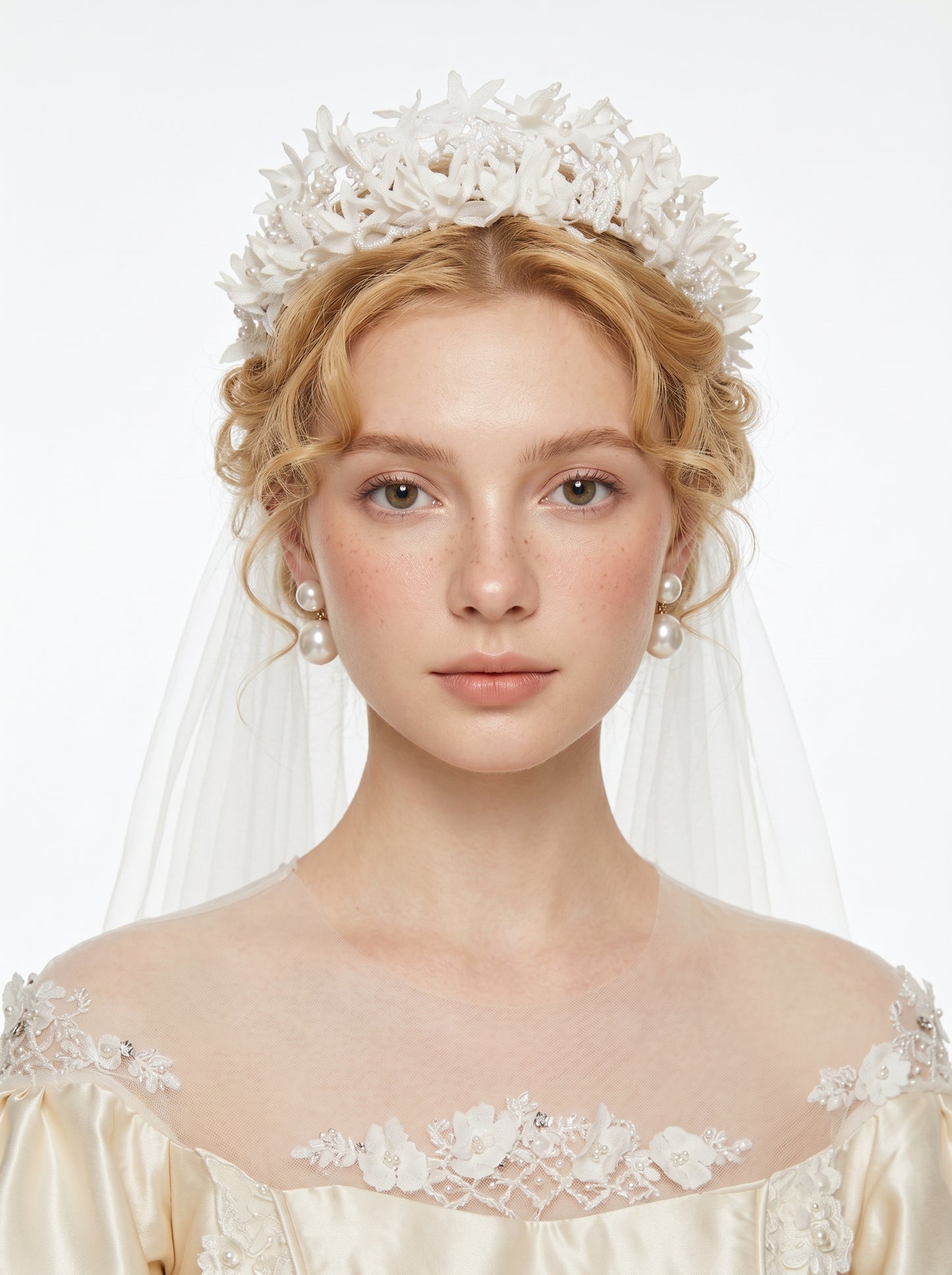 Luxury Antique Wax Flower Bridal Tiara - Hand-Woven Pearl Lattice Statement Headband - Baroque Regency Wedding Hair Crown LUNA-X332