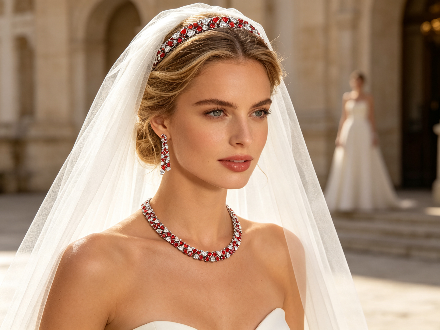 Starlight Brilliance Collection: AAA Zircon Platinum-Plated Necklace & Earring Set - Luxury Evening Jewelry (Available in Red, Blue, Green, White) LUNA-X153