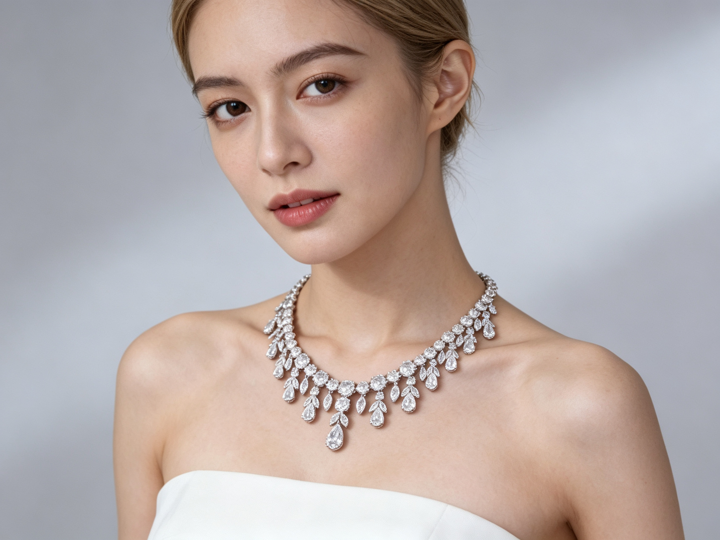 MOMZ Royal Sapphire Style Platinum-Plated Necklace & Earring Set - AAA Zircon Luxury Evening Jewelry LUNA-X152