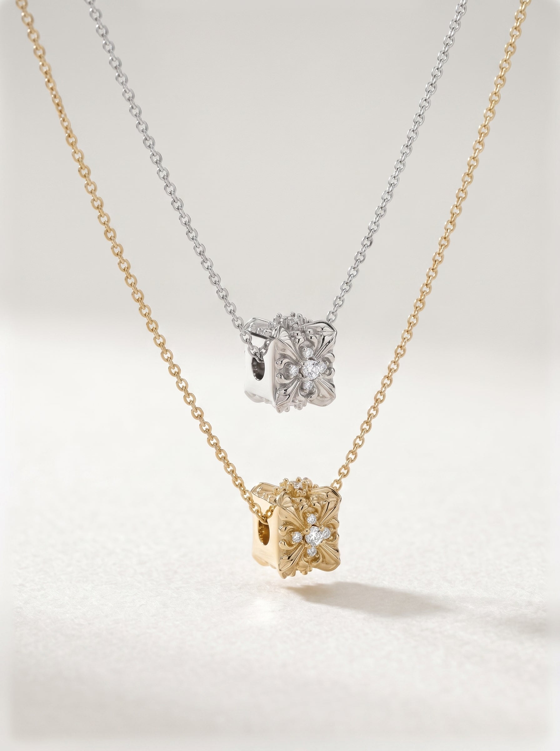 Women’s Vintage French Iris Fleur-de-Lis Barrel Pendant Necklace, Retro Rectangle Cubic Zirconia Dainty Stackable Jewelry for Daily & Wedding Gifting LUNA-X244