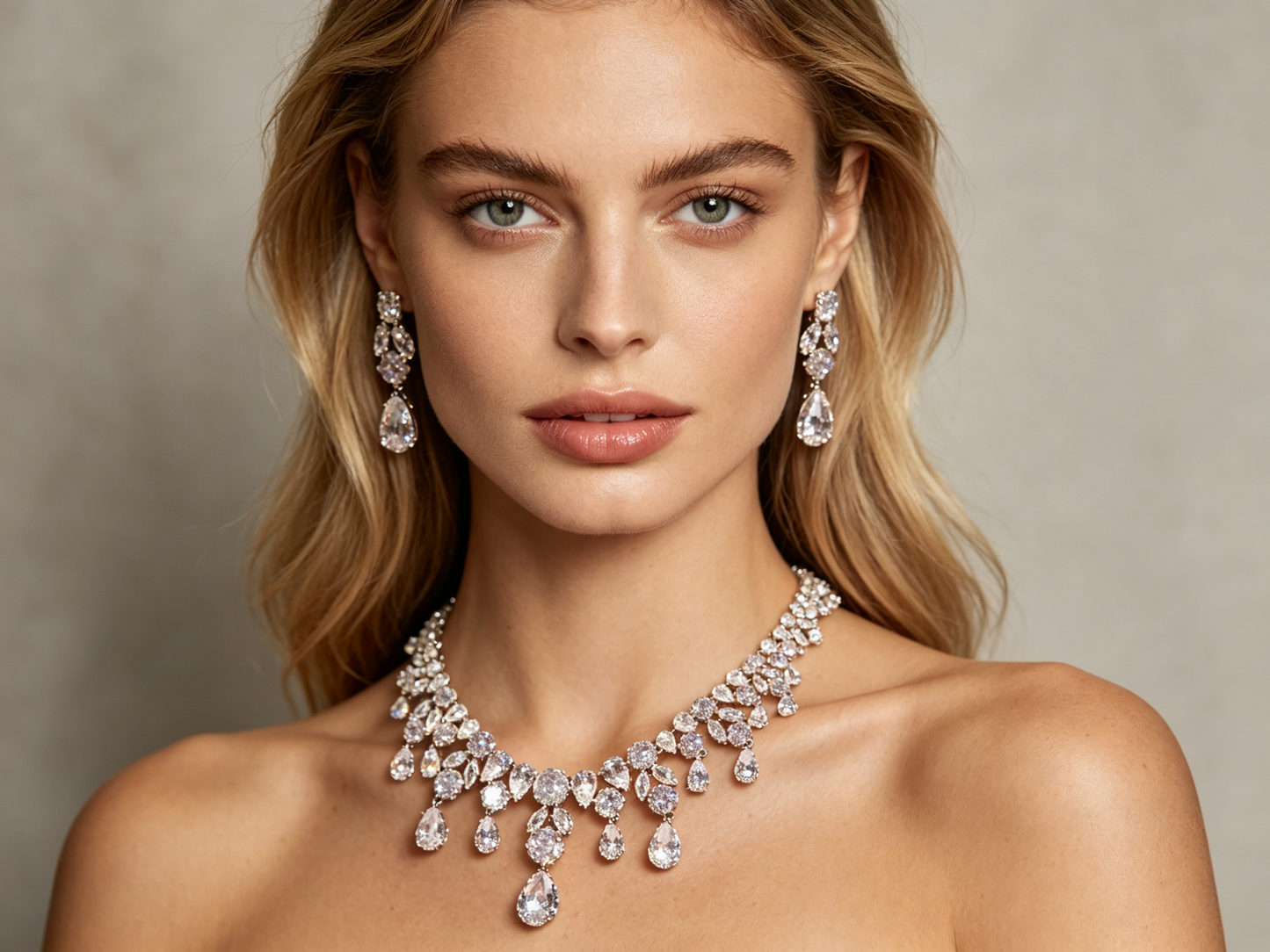 Grand Cascading Teardrop Bridal Jewelry Set in 4 Colors, Luxury Crystal Statement Choker & Dangle Earrings for Royal Wedding, Prom & Gala LUNA-X168