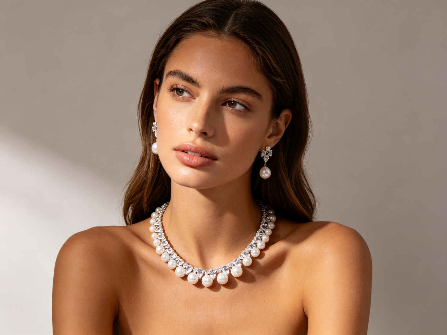 "Fountain of Light" Vintage Wedding Jewelry Set, Radiant Marquise Crystal V-Choker & Luxury Tear-Drop Prom Earring Duo LUNA-X162