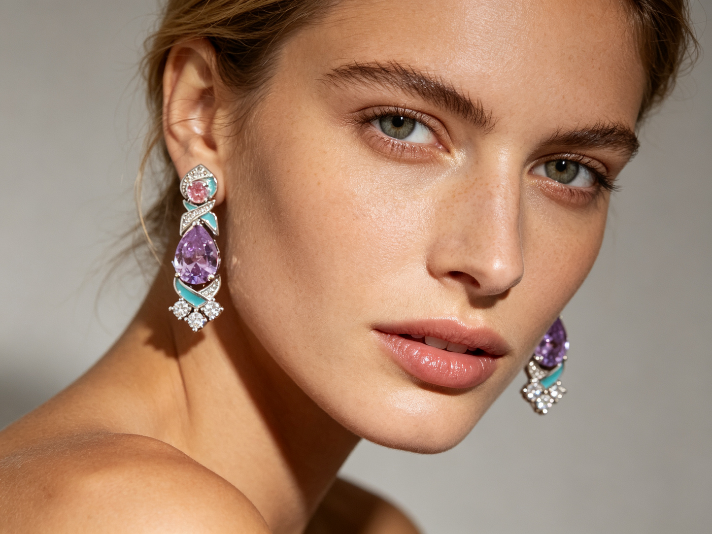 "Palace Garden Palette" Vintage Geometric Jewelry Set, Radiant Pastel Ombre Gemstone Cascade Fringe Necklace & Royal Drop Earrings Duo LUNA-X164