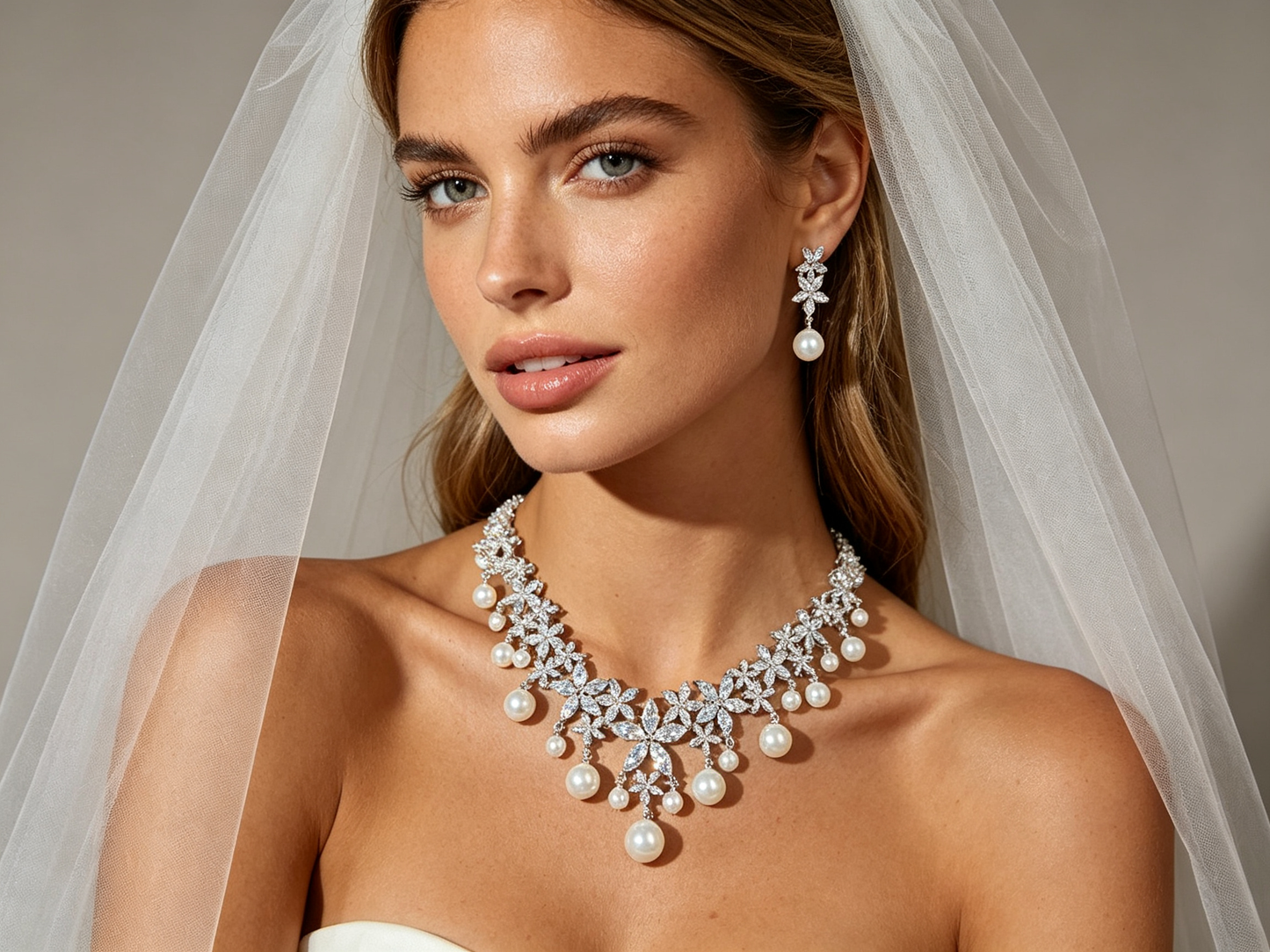 Luxury Marquise Zircon Wheat Ear Bridal Jewelry Set, Platinum Plated Geometric Leaf Choker Necklace & Shimmering Dangle Earrings with S925 Silver Pins LUNA-X159