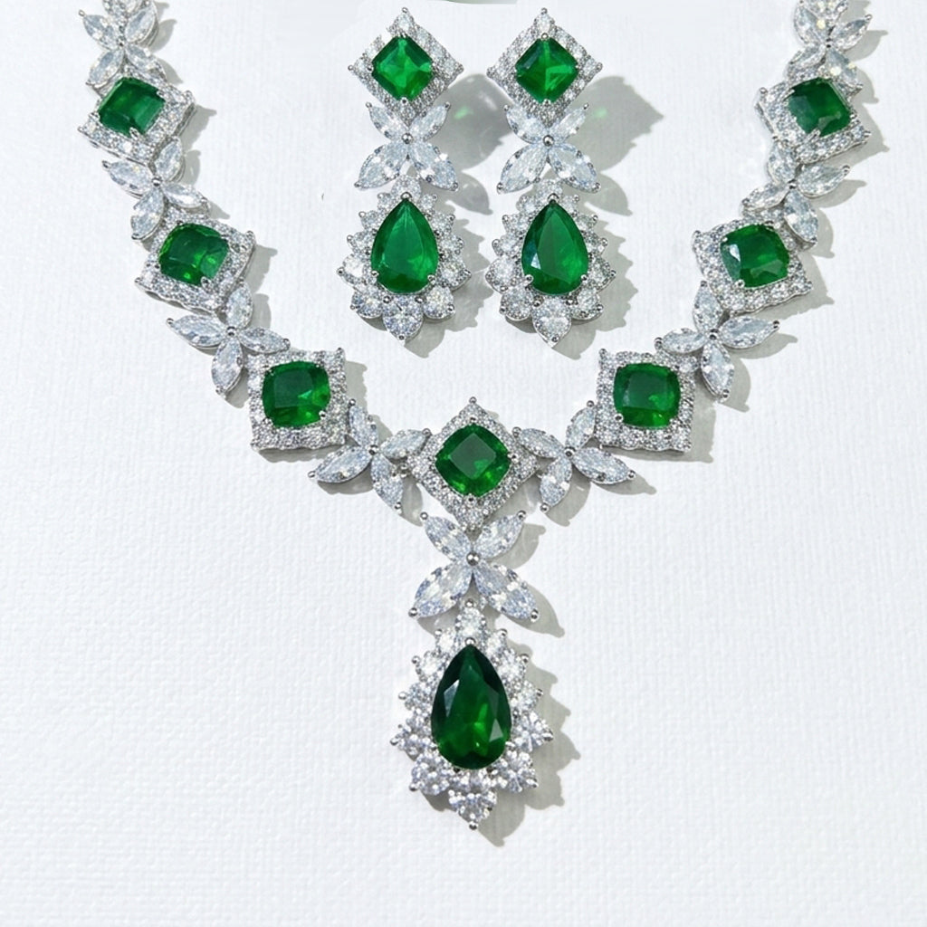 "Hollywood Heritage" Vintage Pear-Cut Crystal Wedding Jewelry Set, Radiant Cluster Leaf Choker & Luxury Tear-Drop Evening Earrings Duo LUNA-X161
