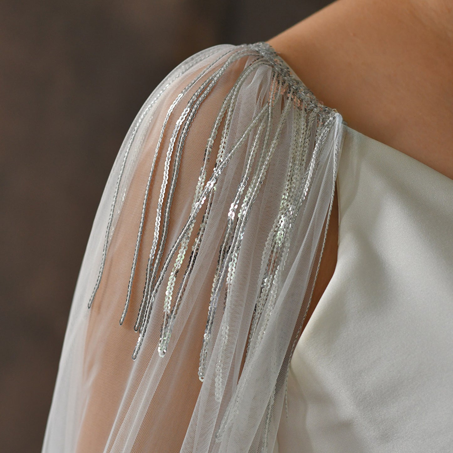 Sparkly Sequin Tassel Bridal Cape Veil - 118 Inch Cathedral Length Wedding Cape Soft Tulle Cathedral Bridal Train Shawl LUNA-X232